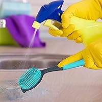 Vista 5 de PHYEX Paquete de 2 cepillos de platos con asa, cepillo suave para lavar platos de cocina, para limpiar ollas, sartén, fregadero