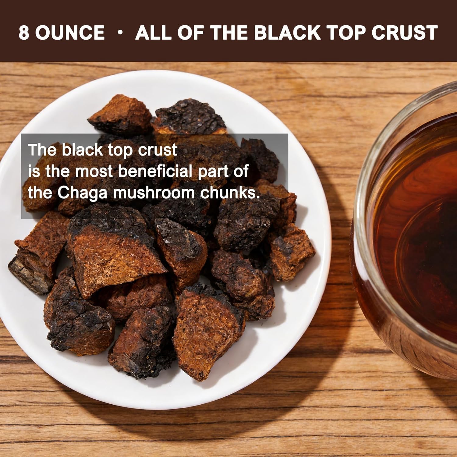 Chaga Mushroom Tea Chunks - 8 Ounce, 100% Wild Harvested with Black Top Crust, Premium Raw Chaga Tea Chunks - Antioxidants, Focus, Healthy Drinks
