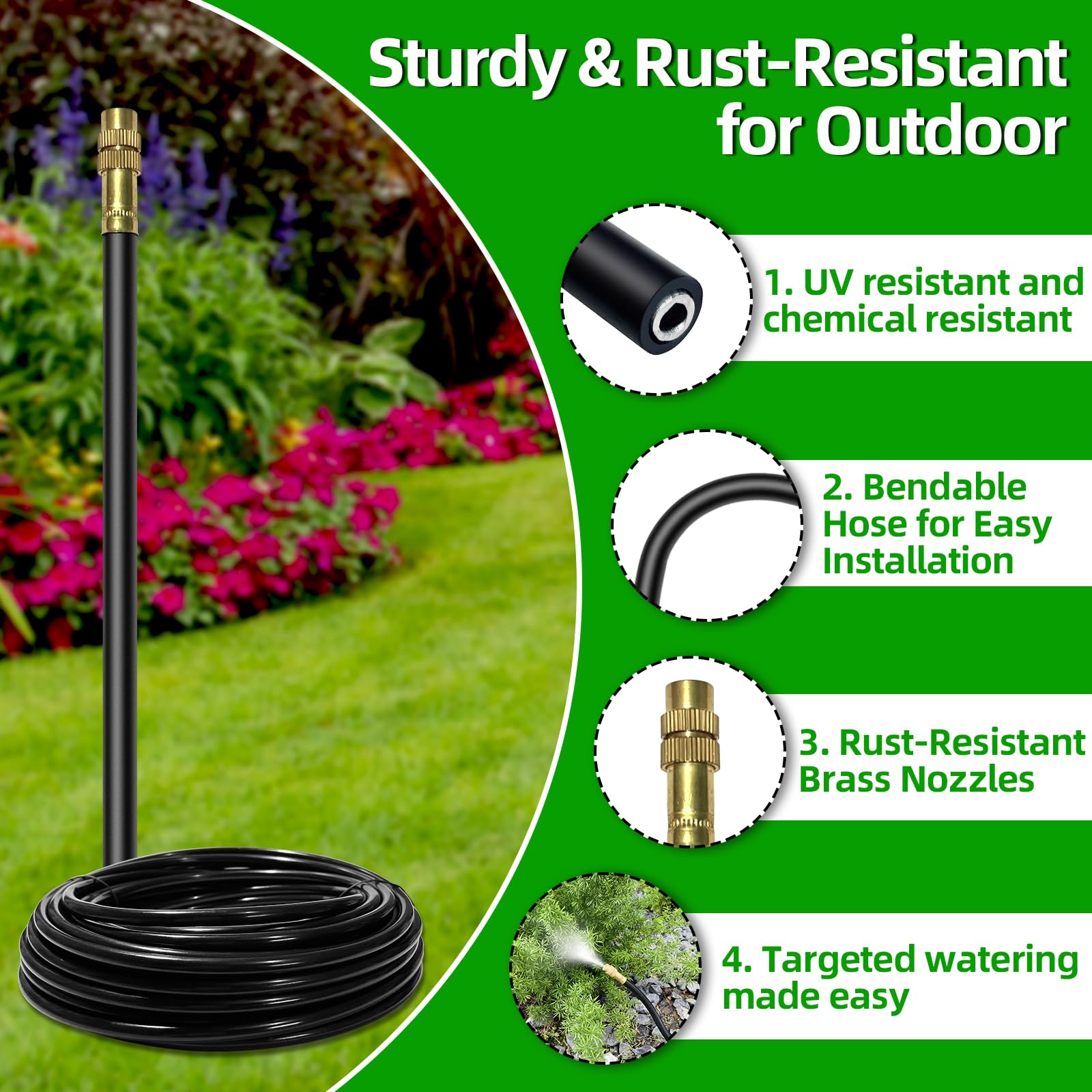 Sistema di irrigazione a 360° per giardino, sistema di irrigazione a goccia da 10,2 m con 13 ugelli, sistema di irrigazione da giardino, accessori per serre, sistema di atomizzazione per giardino