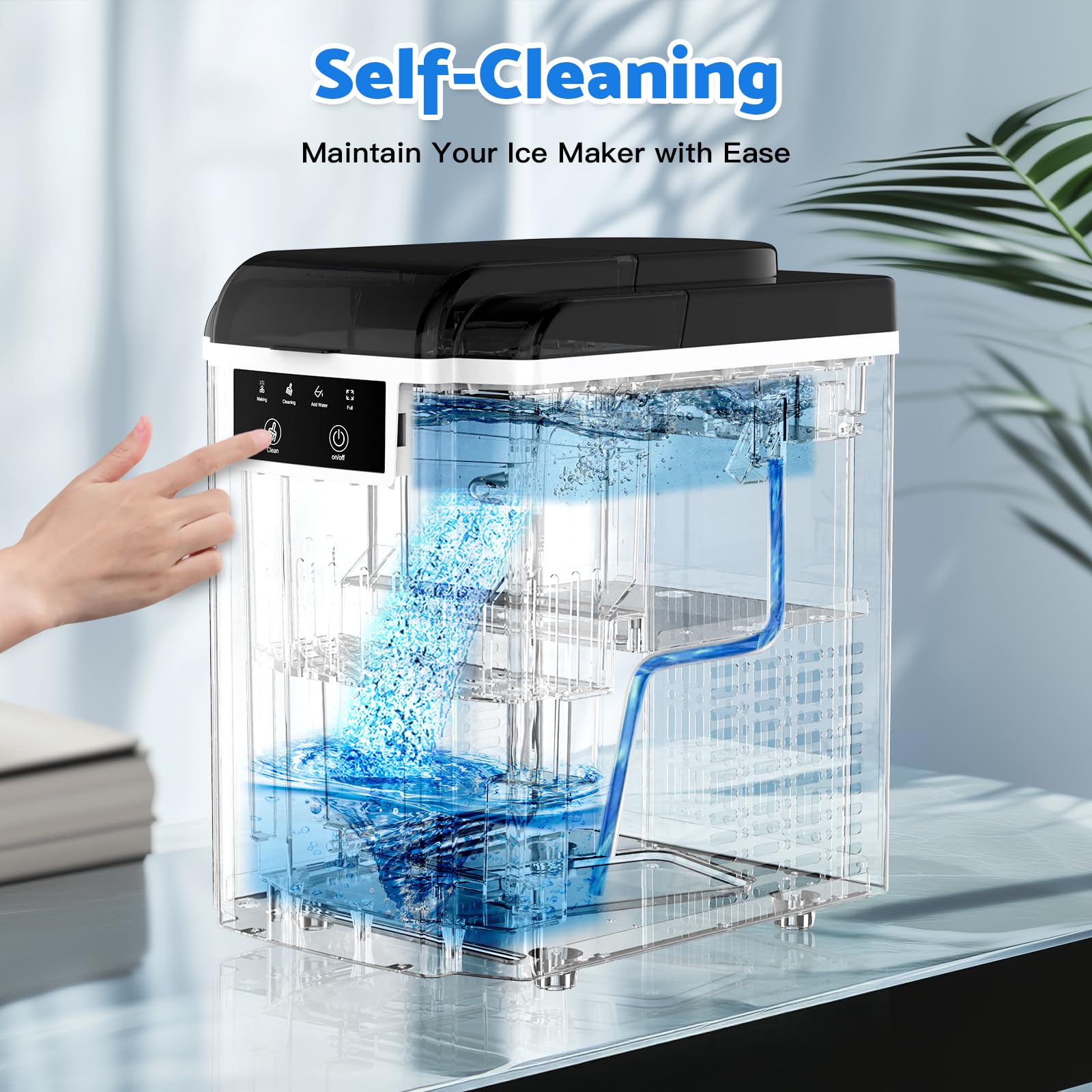 Countertop Ice Makers Machine With Basket And Scoop, 33lbs/24h Soft Chewable Pellet Ice, One-Click Operation, Nugget Ice Maker For Home, Kitchen, Camping, RV, Office And Party, Black on Fridge.com - View 5