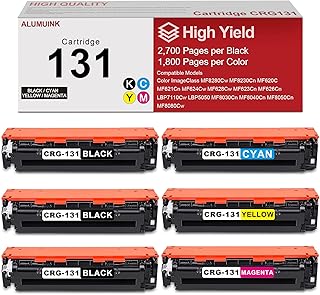 ALUMUINK CRG-131 CRG131 Toner 131 Bundle Compatible 6-Pack CRG 131 Toner Cartridge Replacement for Canon 131 Color ImageClass MF8280Cw MF8230Cn MF620C MF621Cn MF624Cw MF628Cw Printer (3BK+1C+1M+1Y)