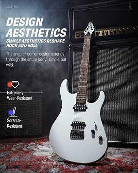 Donner Solid Body Electric Guitar, DMT-100 39 Inch Metal Electric Guitar, HH Magnetic Construction Kit, Wire, Strap, Cable, Wire Shock Absorber (White) for Rock Music Lovers