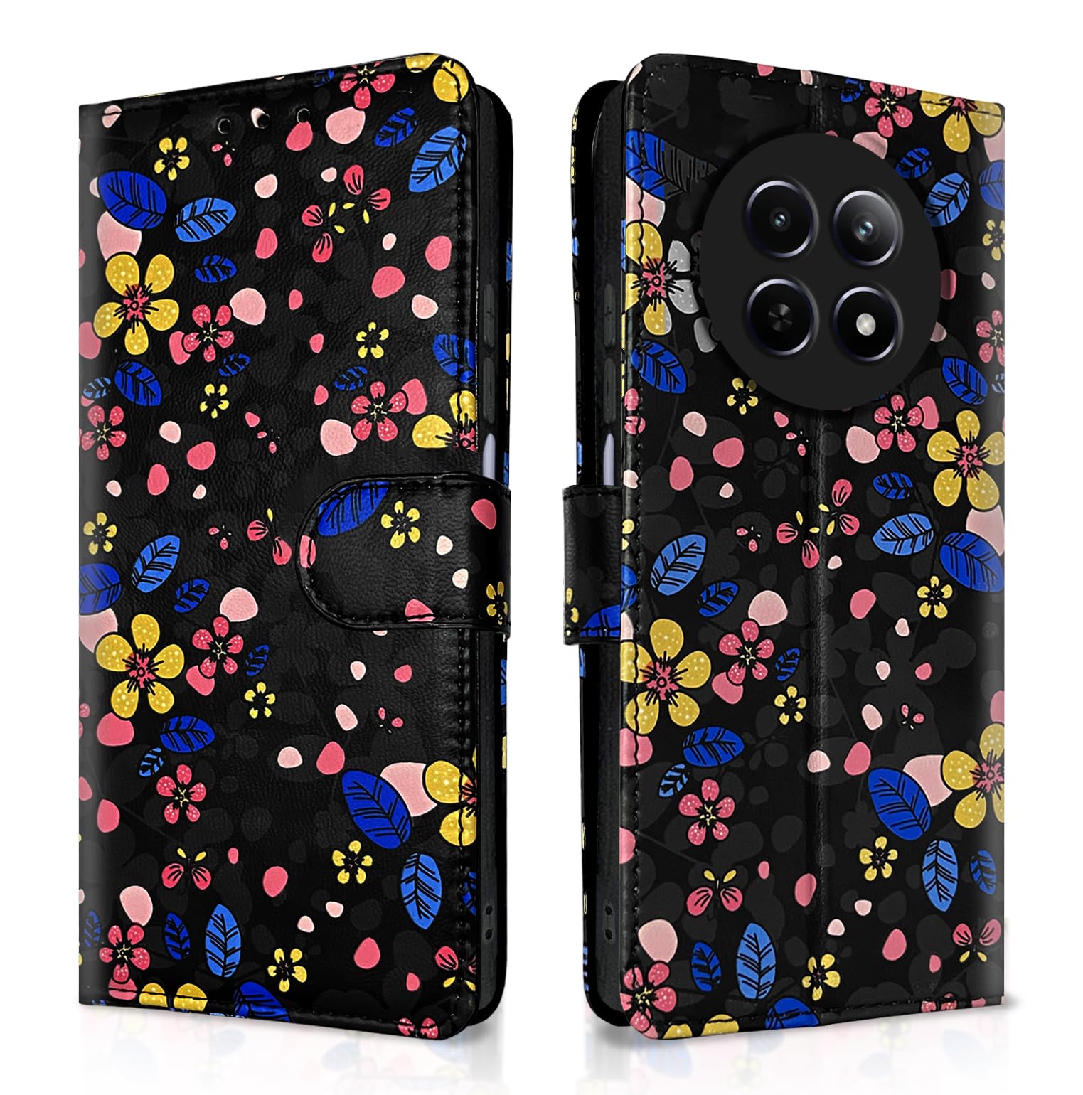 Pikkme Flip Cover for Girls Leather Finish | Inside TPU with Card Pockets | Complete Protection Flip for Realme Narzo 70x 5G / N65 / Realme 13/12/12X 5G/C65 (Black Flower) (B0CYGVZQGY) Amazon Price History, Amazon Price Tracker