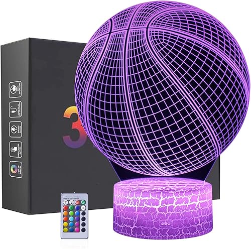 Luz nocturna de baloncesto, efecto ilusión 3D, luz de lámpara con control remoto, colores RGB y regulables, ideas de regalo de Navidad para amantes