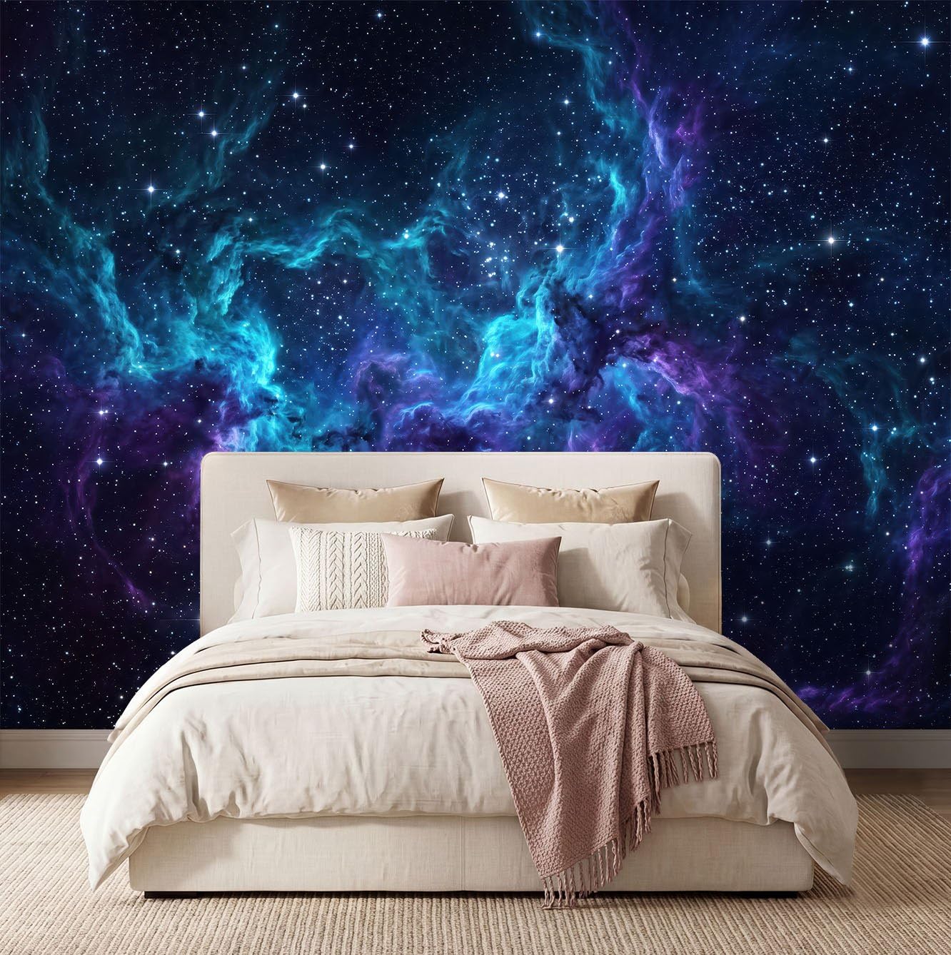 Fototapeta flizelinowa z motywem kosmosu, do salonu, sypialni, 250 x 175 cm, tapeta na flizelinie, tapeta ścienna, efekt 3D, mgła, gwiazdy, wszechświat, galaktyka