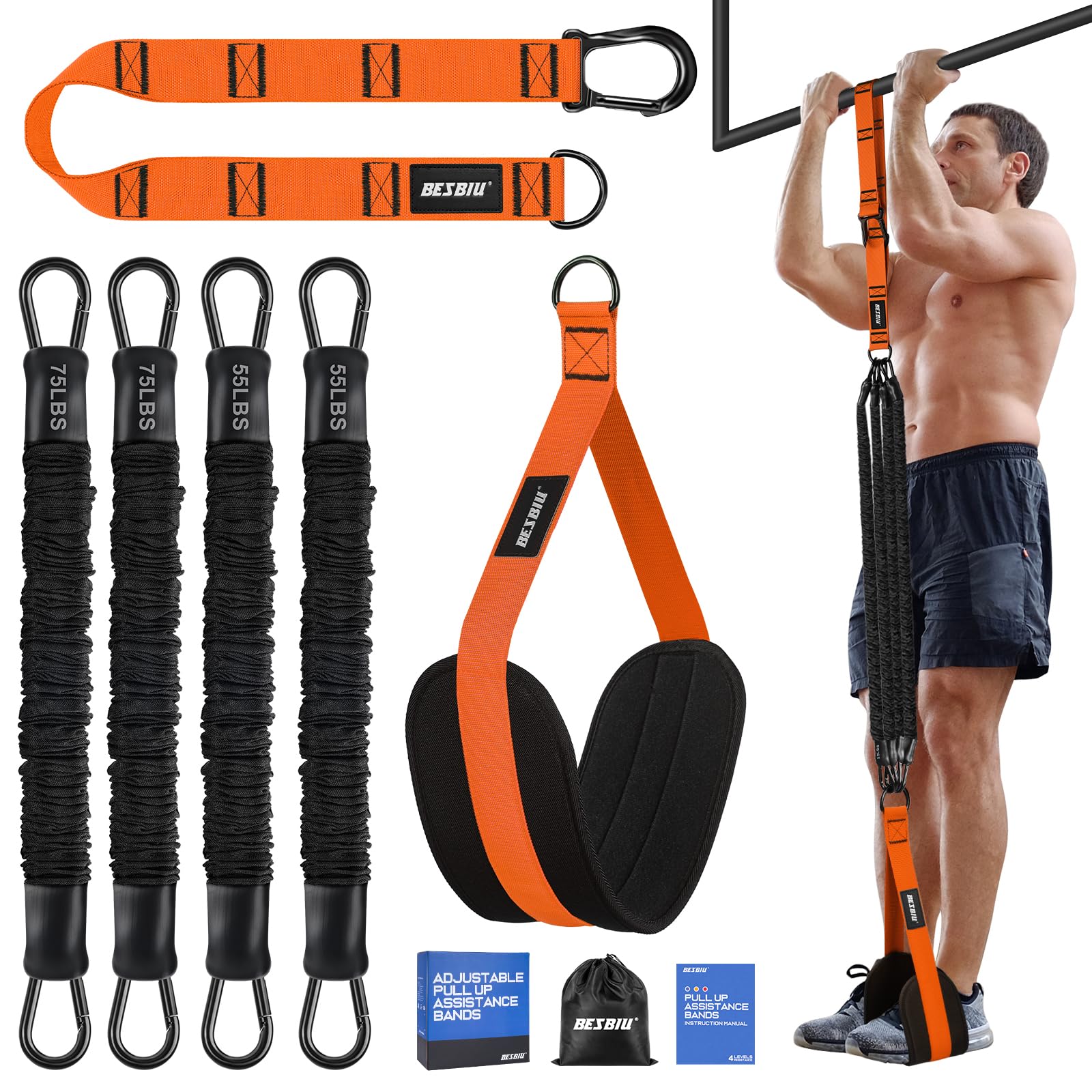 Pull Up Assistance Bands 260lbs, Heavy Pull Up Bands Resistance Bands for Pull Ups Working Out with Feet Rest, Pull Up Bar Bands Assistance Bands