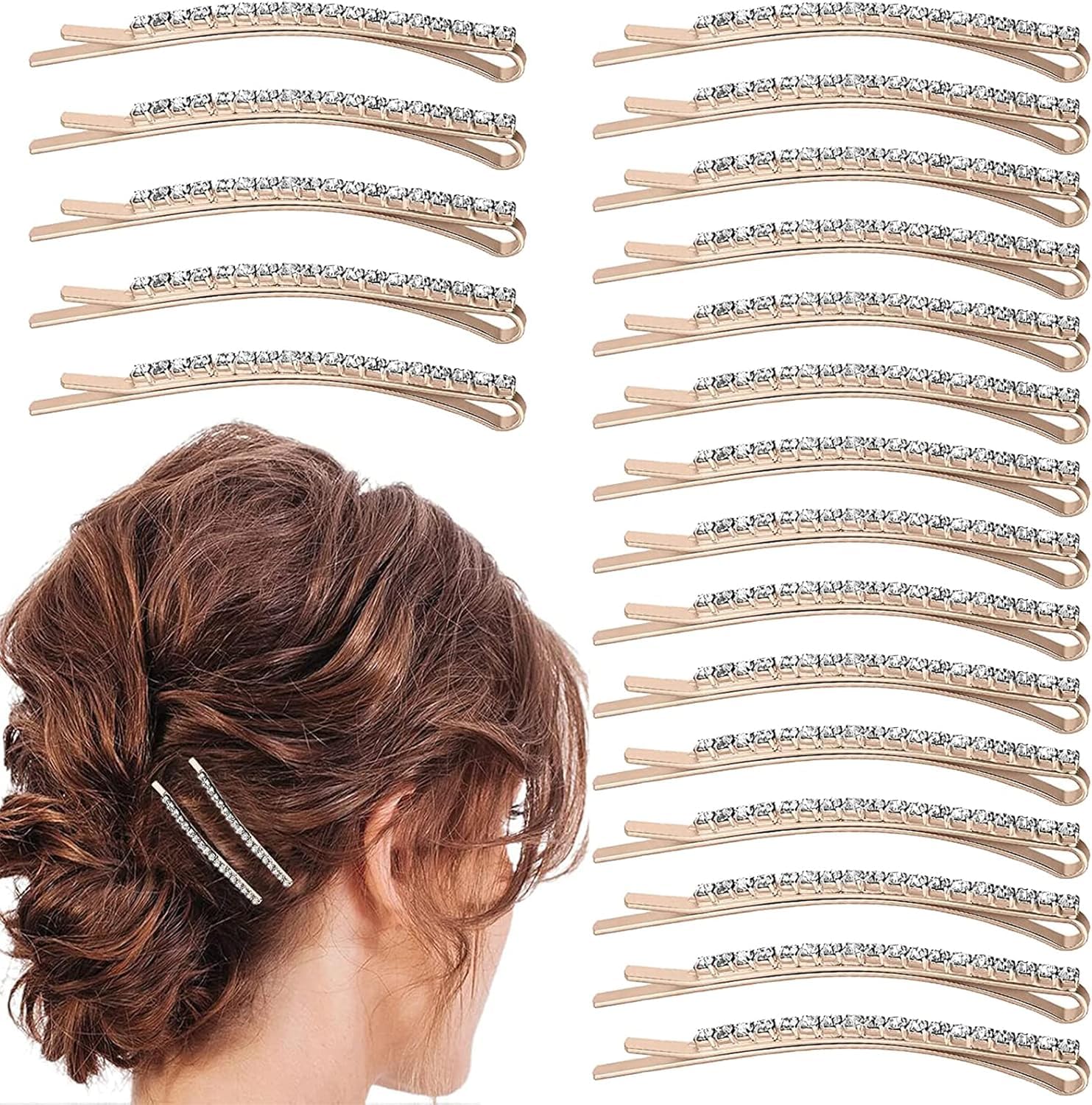 Miss Lirenn® 24 Pcs Rhinestone Bobby Pins, 6 cm, Rose Gold, Premium Metal Hair Clips (Gold)