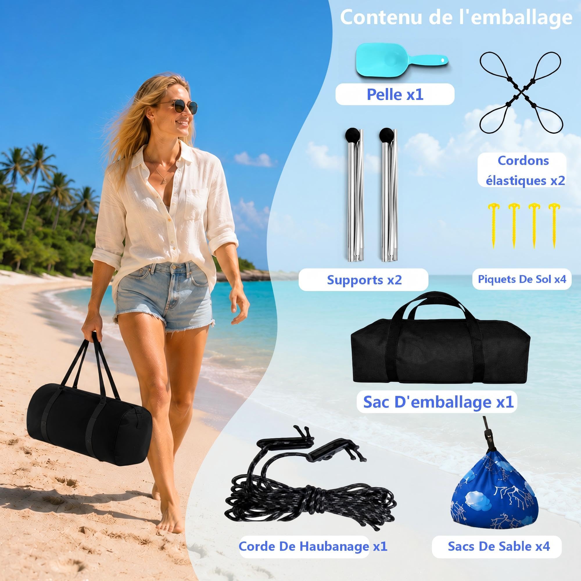 250×250 cm Tente De Plage Grande Abri de Plage Anti UV Tente Portative | Facile À Installer Beach Tent Et Portable Robuste Coupe Vent Entretien Facile Pour Les Voyages En Famille Camping Sur Herbe