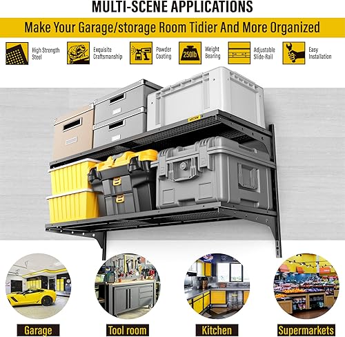 Miniatura 3 de Paquete de 1 estantería de garaje de 1.3 x 3 pies para montaje en pared, capacidad de carga de 400 libras, 15.6 x 36 pulgadas por estante de altura
