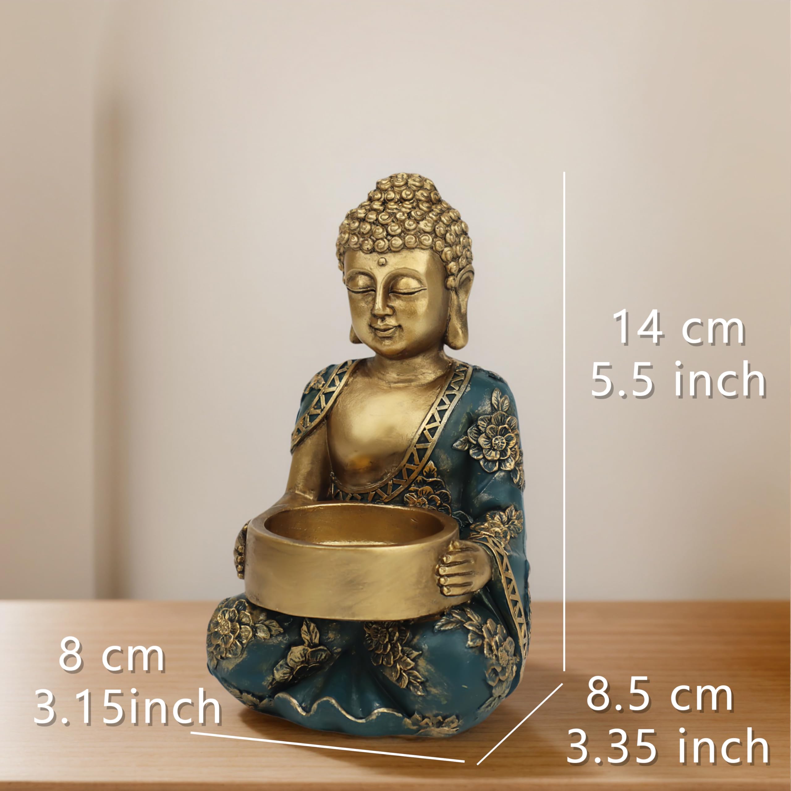 Hand-Painted Golden Resin Buddha Statue Candle Holder, Buddha Ornaments for Home & Garden Decor, Indoor & Outdoor (Gold, Small-2)