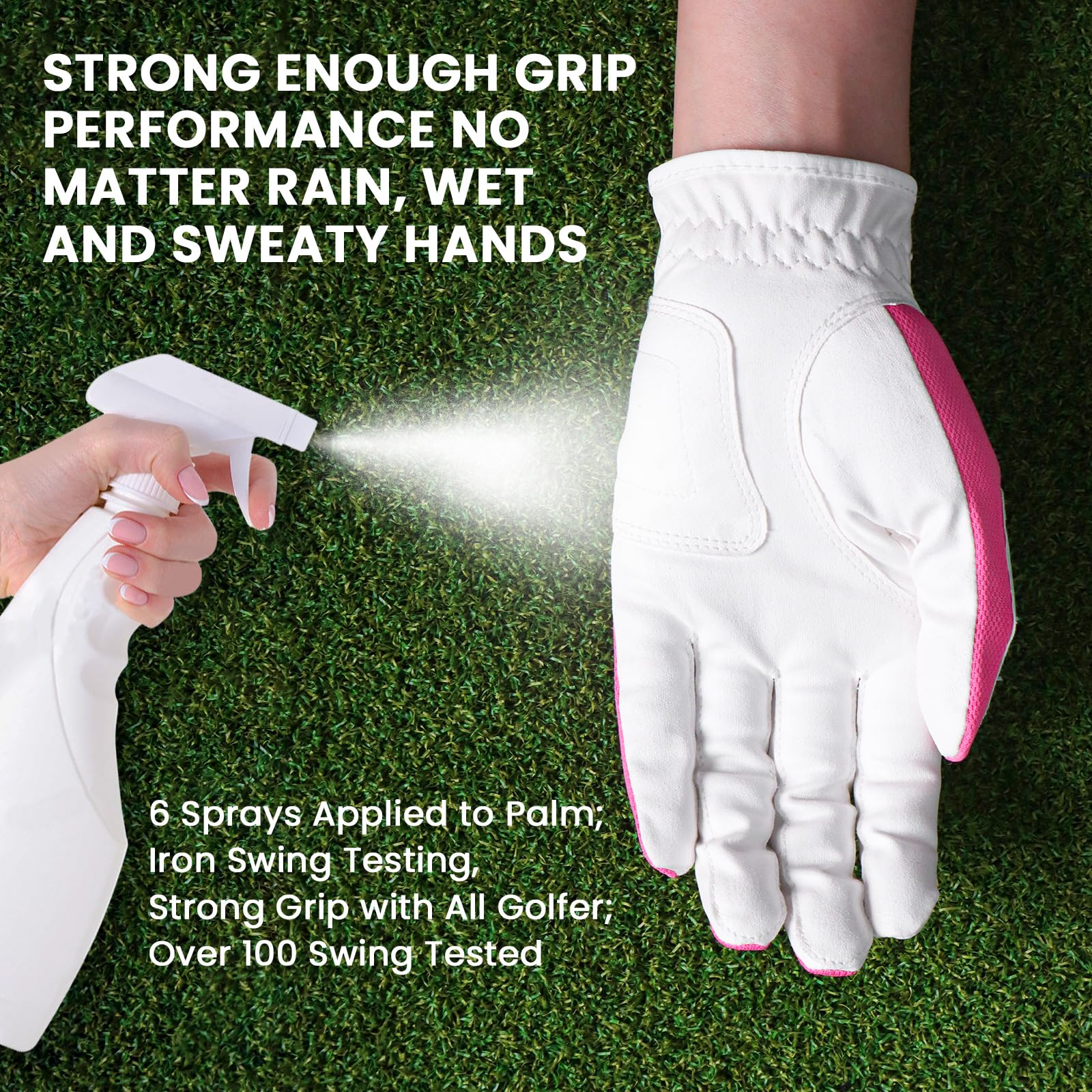 GKandi Golf Gloves Women Left Hand Right Rain Grip Mesh Microfiber Value Pack,Ladies Golf Glove Wet Hot Cool Weathersof All Weather Breathable Fit Small Medium Large (Pink - Image 3