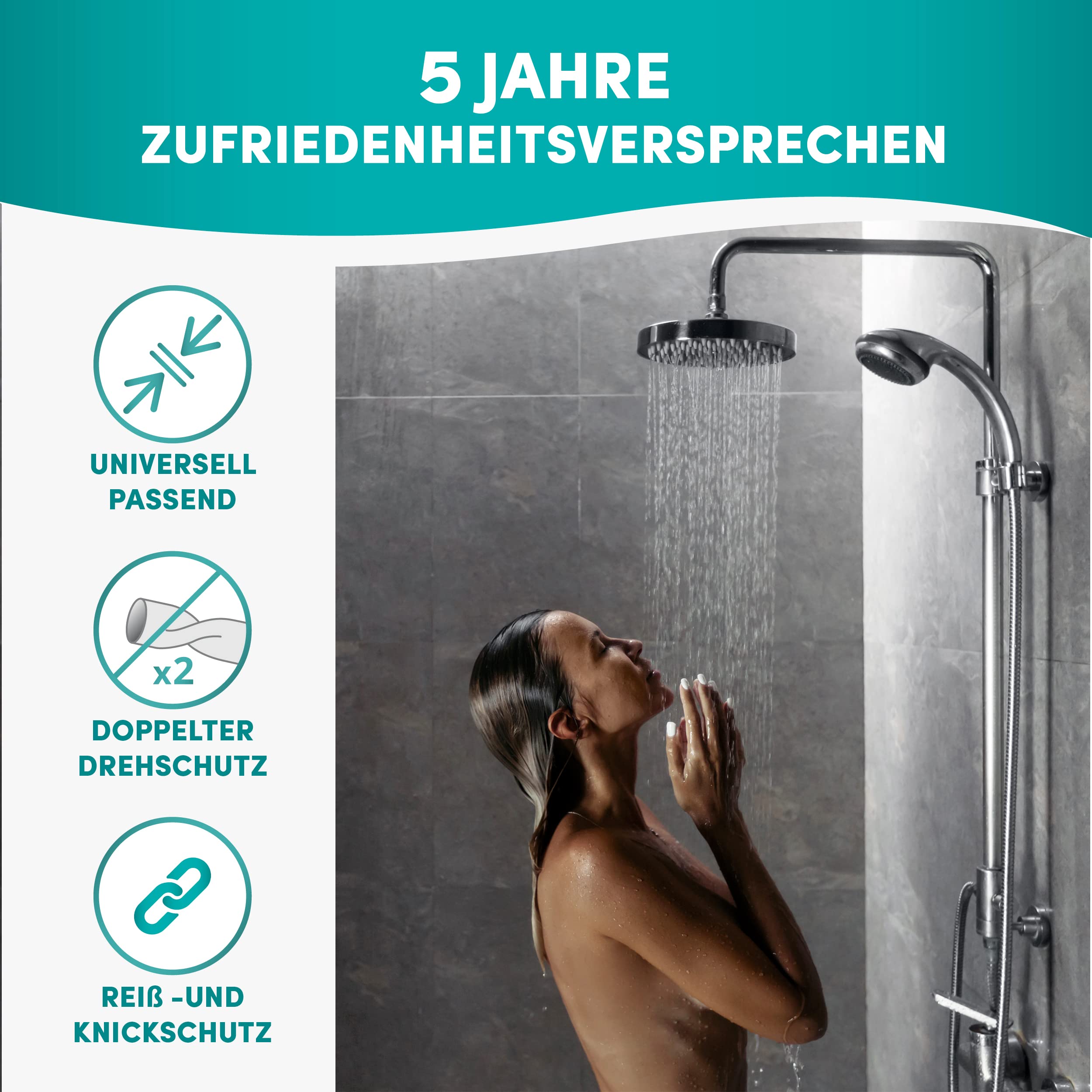 Engelbach® Wąż prysznicowy 1,6 m z podwójnym zabezpieczeniem przed skręcaniem – stal nierdzewna – elastyczny i odporny na zagięcia – uniwersalne przyłącze 1/2” – Made in Germany