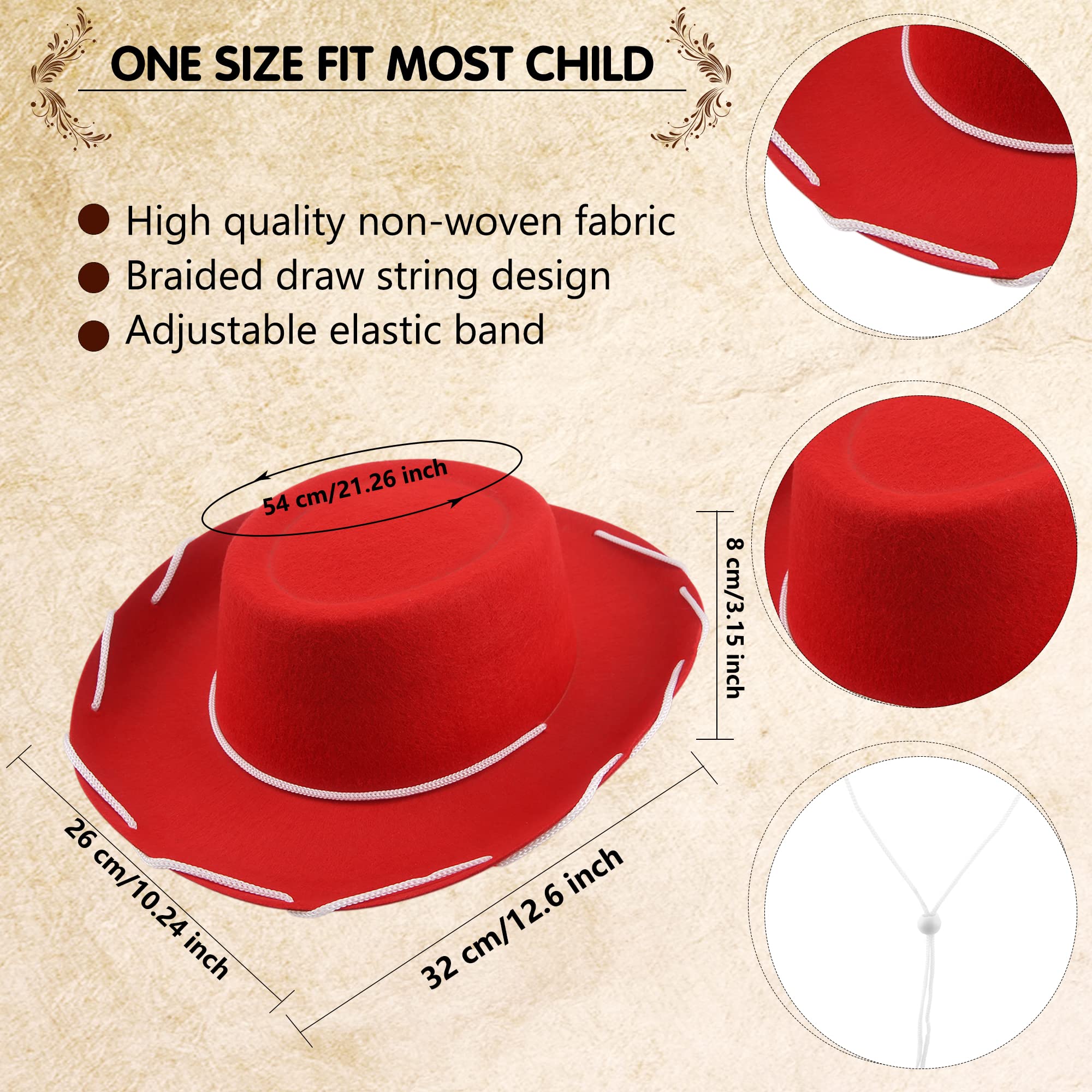 SGBETTER 10 Pack Kids Cowboy Hat Felt Western Cowgirl Hat for Boys Girls Birthday Halloween Cowboy Theme Party Supplies Dress Up Accessories (Red)