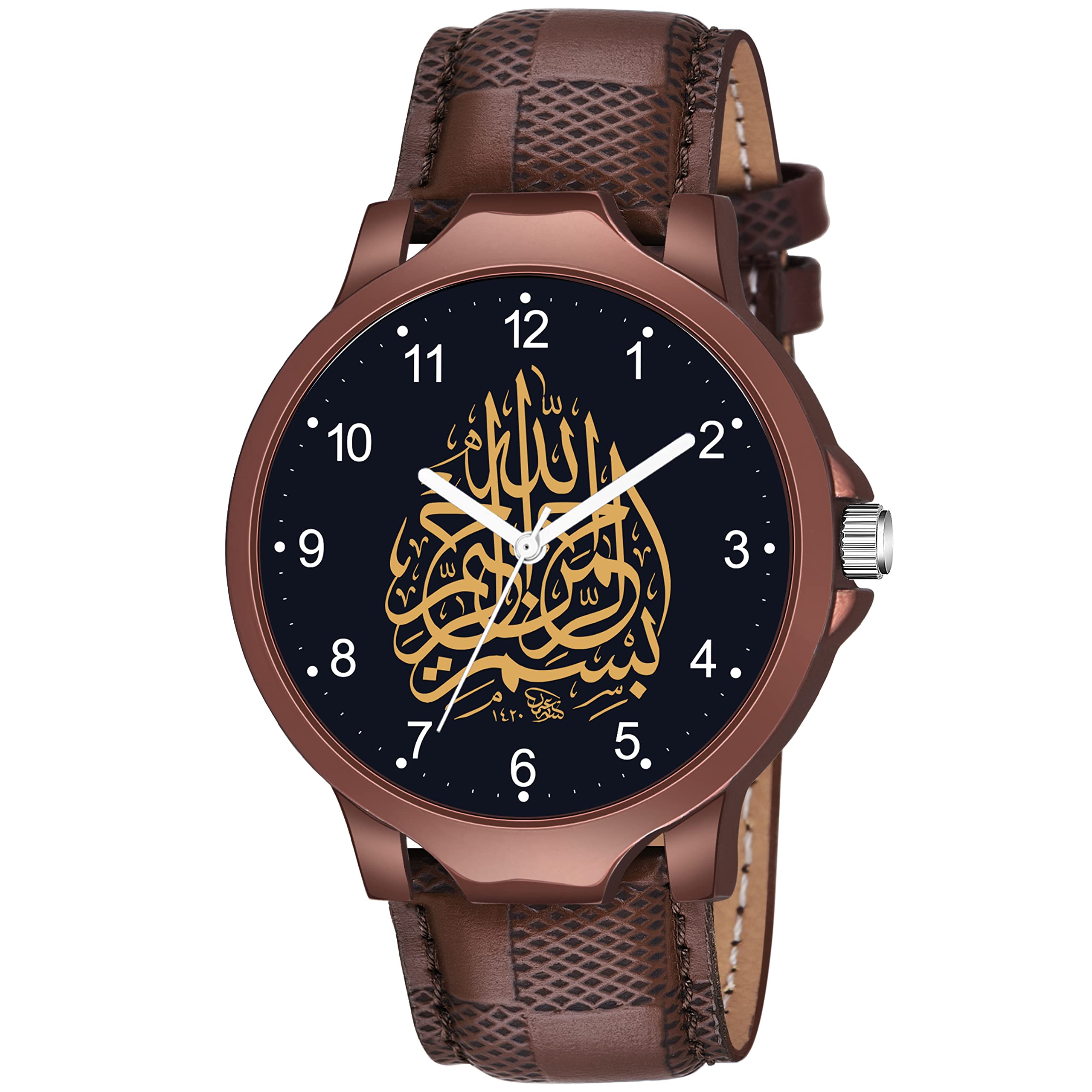 Talgo Analogue Islamic Bismillah Design Round Numeric Dial Latest Fashion Attractive Black Leather Strap Stylish Wrist Watch for Men and Boys, Pack of 1 - NUM1016BRL (B0B1BCK49X) Amazon Price History, Amazon Price Tracker