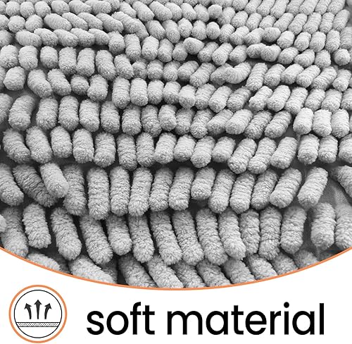 Miniatura 6 de Tapete de baño de chenilla, ultra suave, absorbente, con respaldo antideslizante en gris claro y camello, moderno tapete de baño de felpilla