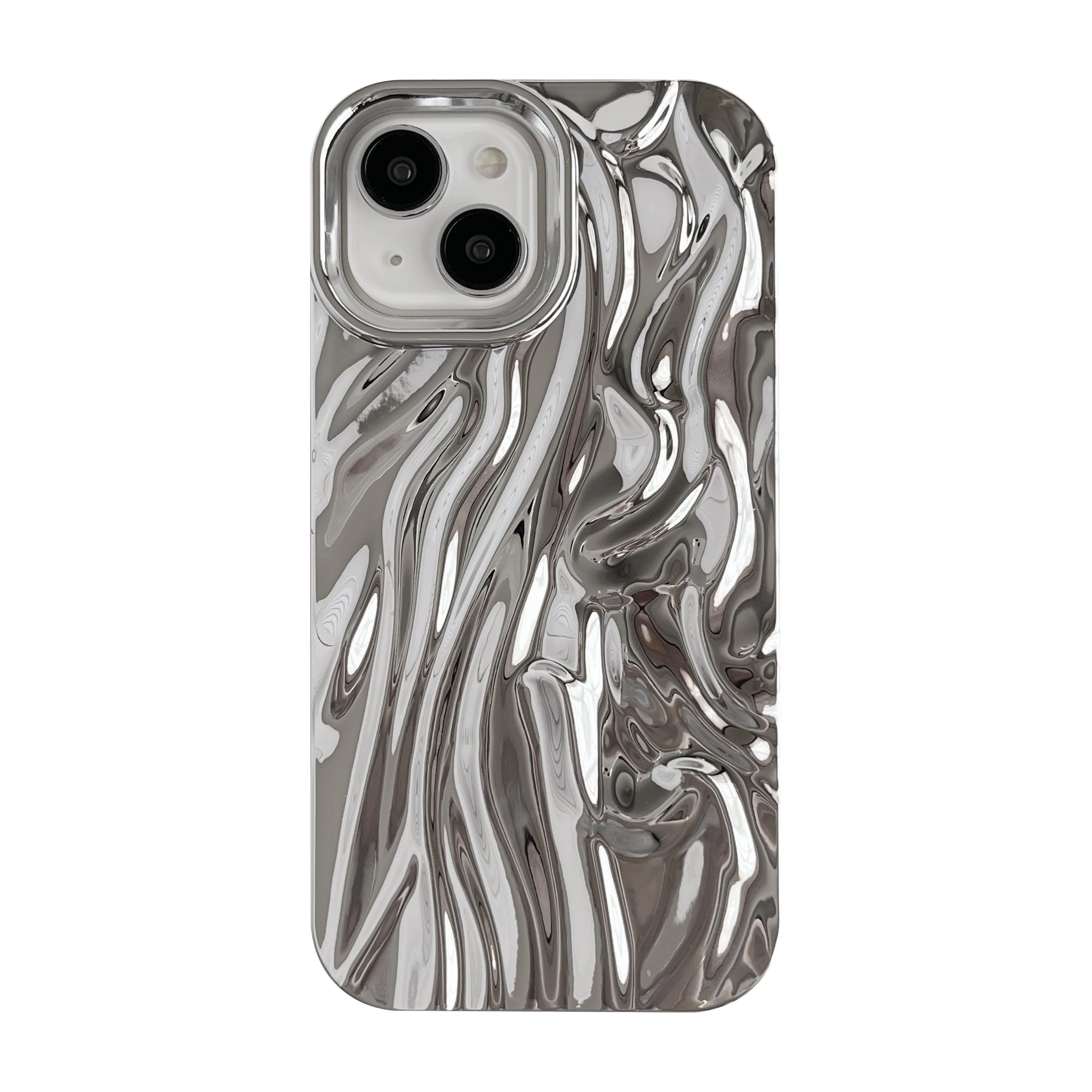 Caseative for iPhone 15 Case,Pleated Water Ripple Chrome Wave Pattern Soft Phone Case (Silver)