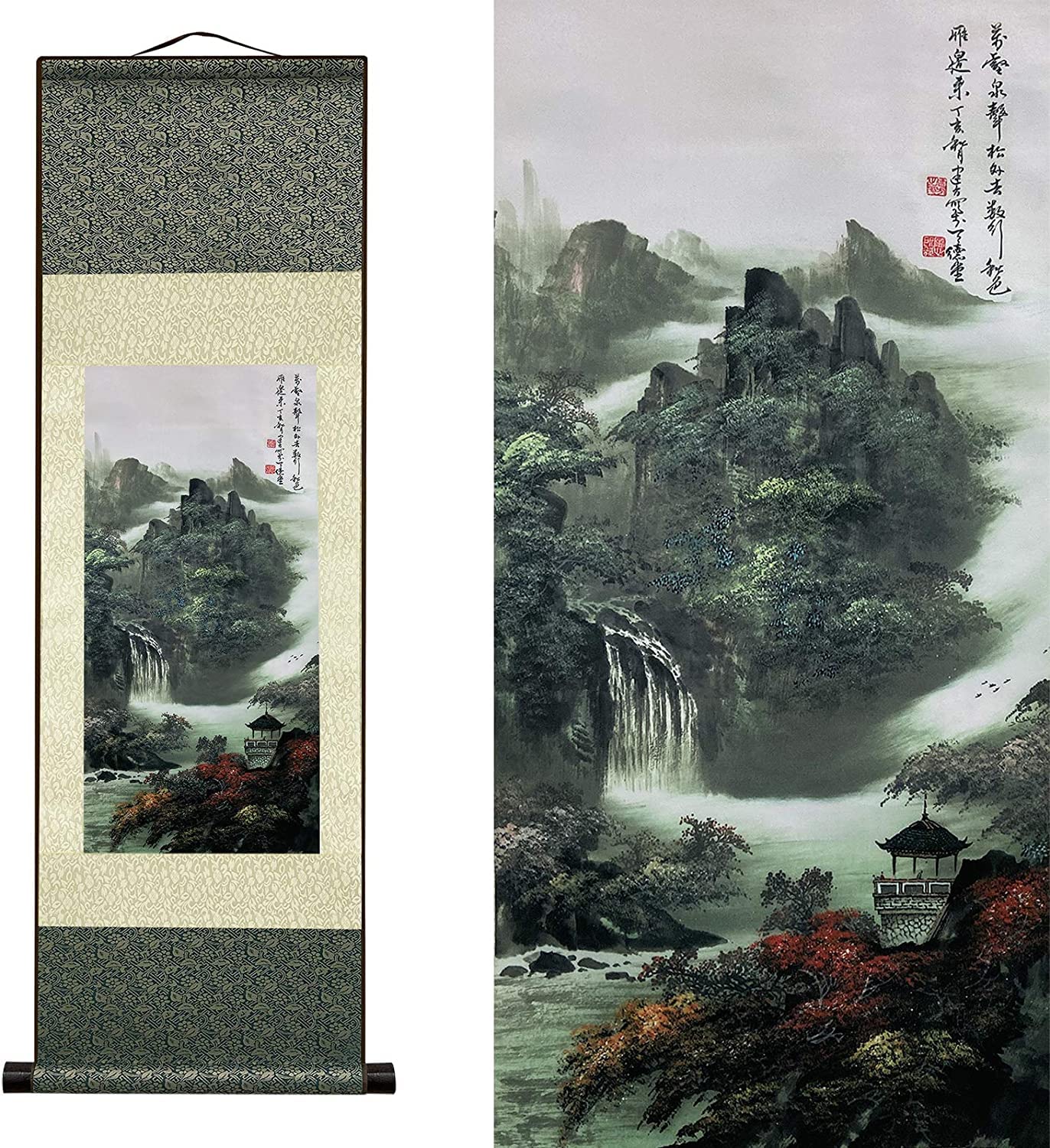ZXGRfdefa Chinese Art Painting, Chinese Wall Art Scroll Painting,Landscape Paintings Hanging Silk