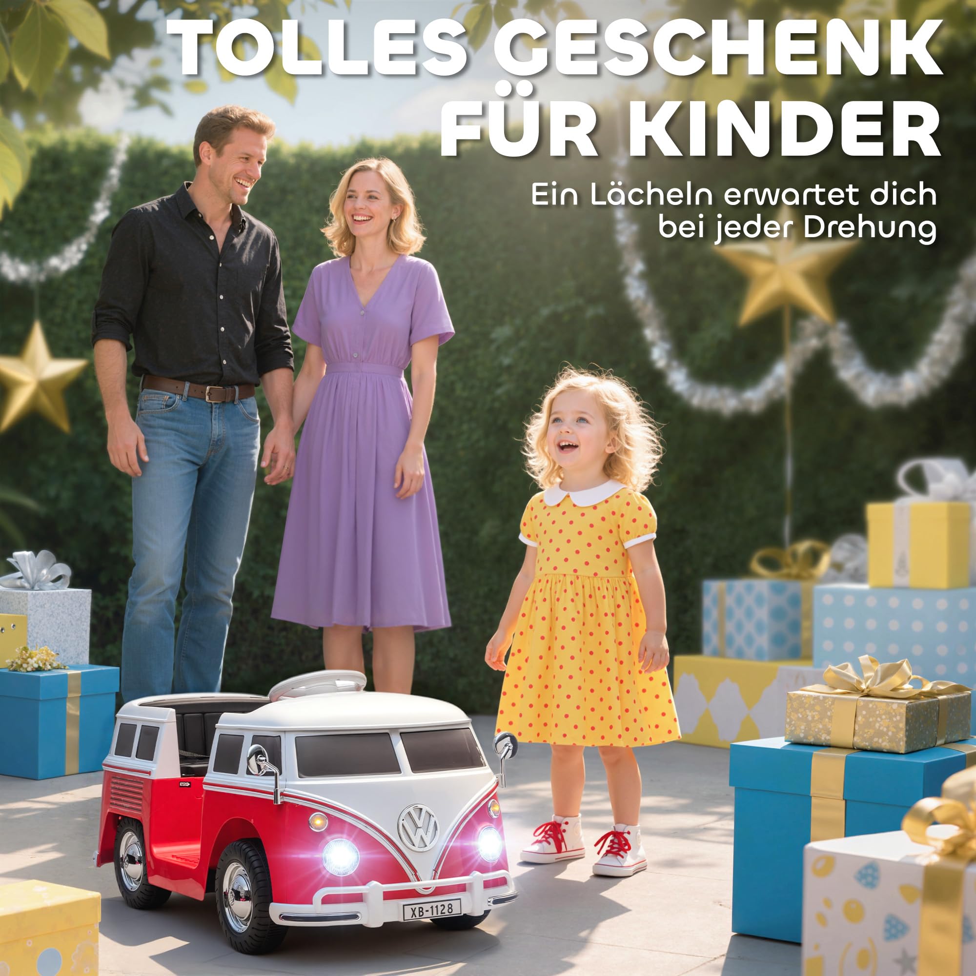 AIYAPLAY Kinder Elektroauto 12V Volkswagen Kinderfahrzeug mit MP3 Rot | Doppelmotor, Elektrofahrzeug mit Hupe, LED-Lichtern, Sanftanlauf, 3-8 km/h, für 3-7 Jahre Kinder