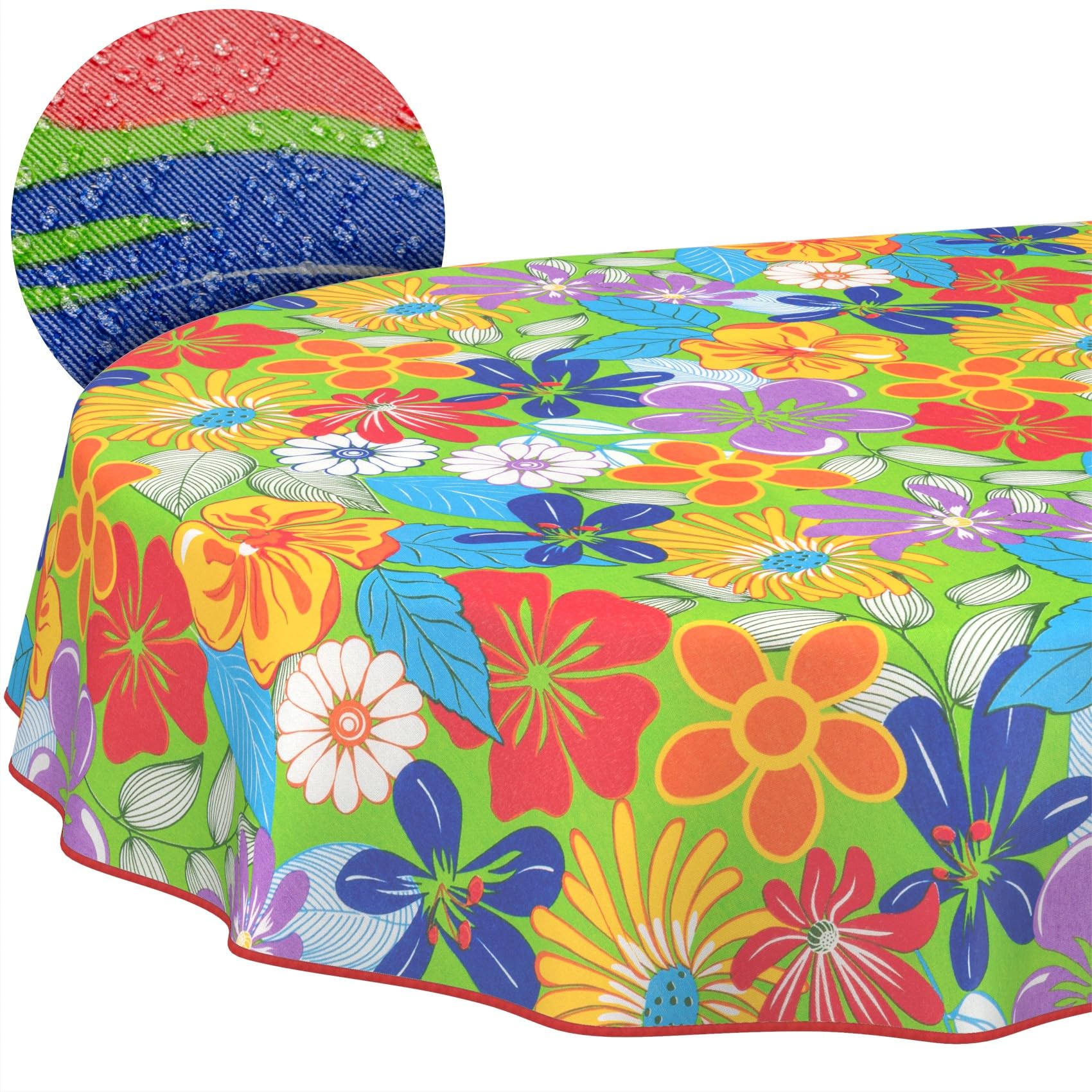 ANRO Nappe enduite Fleurs colorées avec Ourlet Ovale 240x140 cm Anti-Taches
