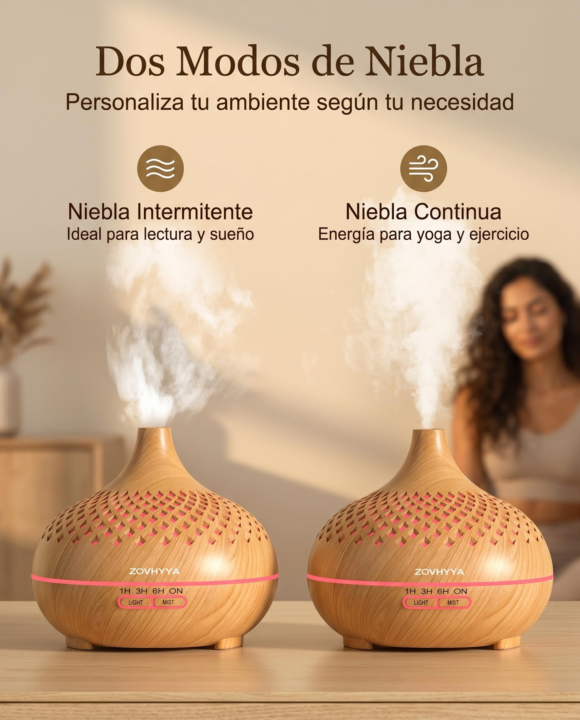 Difusor de Aroma 500ML Humidificador con 14 Luces LED Control Remoto 4 Temporizadores y 2 Modos de Pulverización para Hogar Dormitorio y Oficina