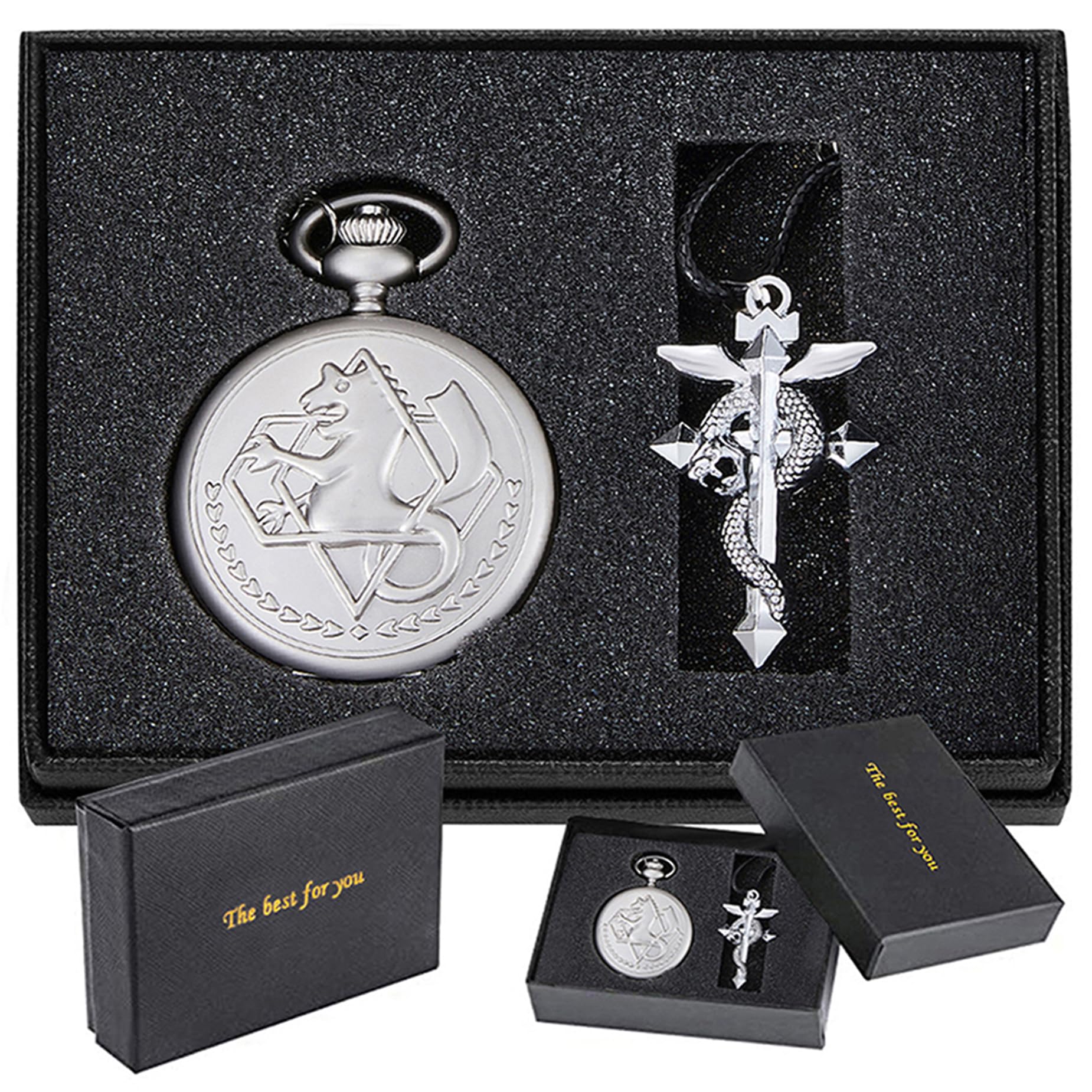 Nostalgia Movie Theme Design Alloy Quartz Pocket Watch with Necklace Chain