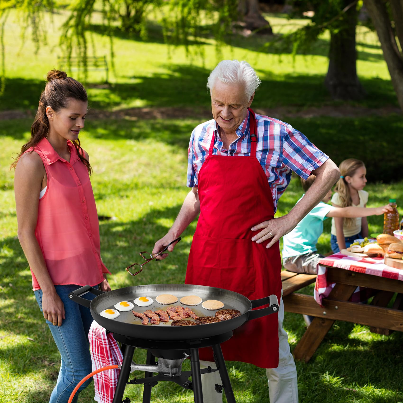 onlyfire Propan Kochsystem Komplett Set für Paella, Paellaset Gasbrenner Outdoor mit 54cm Paellapfanne und Abnehmbarer Fuß, DE Gasregler, mit 4 Beinen und Windschutzscheibe, für Wok, Grillplatte