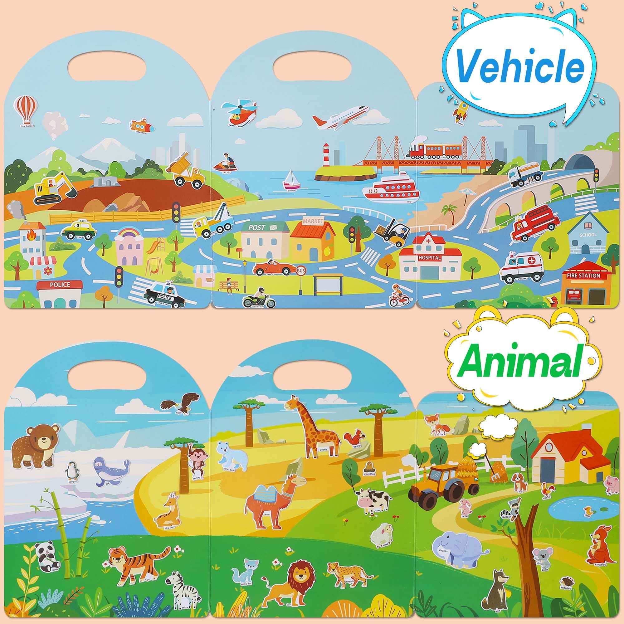iGetooy 4 juegos de libros de calcomanías para niños pequeños a partir de 3 años, 122 calcomanías para niños, libro de calcomanías para niños, juguetes de viaje para niños pequeños, artículos