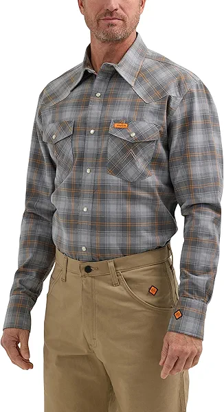 Wrangler Men's Fr Flame Resistant Western Long Sleeve Two Pocket Snap Shirt