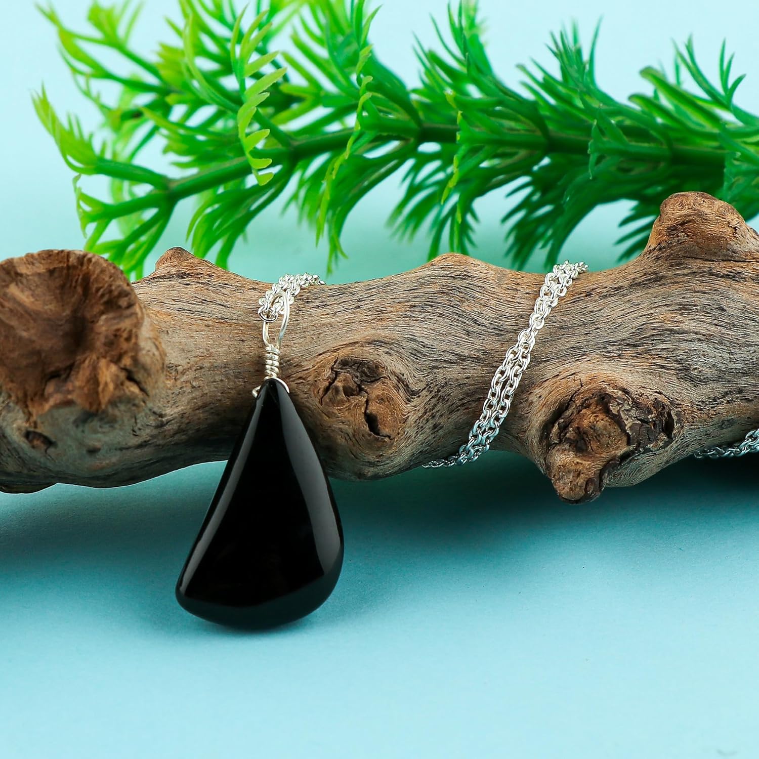 Natural Black Onyx Gemstone Pendant Necklace, Adjustable Silver Chain, Handmade Dainty Jewelry, Healing Crystal, Cabochon Stone, Gift for Women, Size 18inch - Image 2