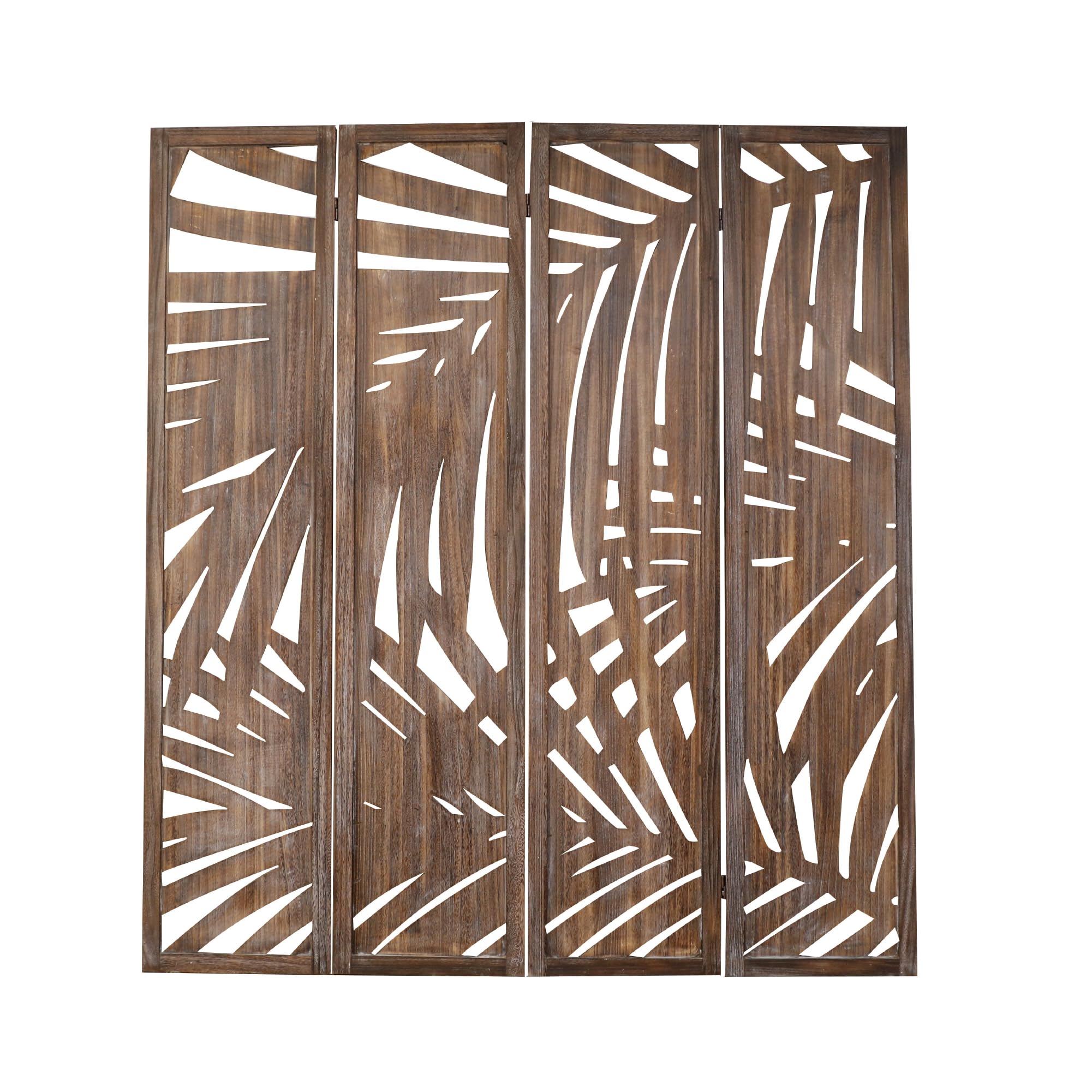 Proman Products - Palm Spring Panel, Wooden Room Divider, Folding Screen Room Divider with Palm Leaf Design (Smoked Brown)
