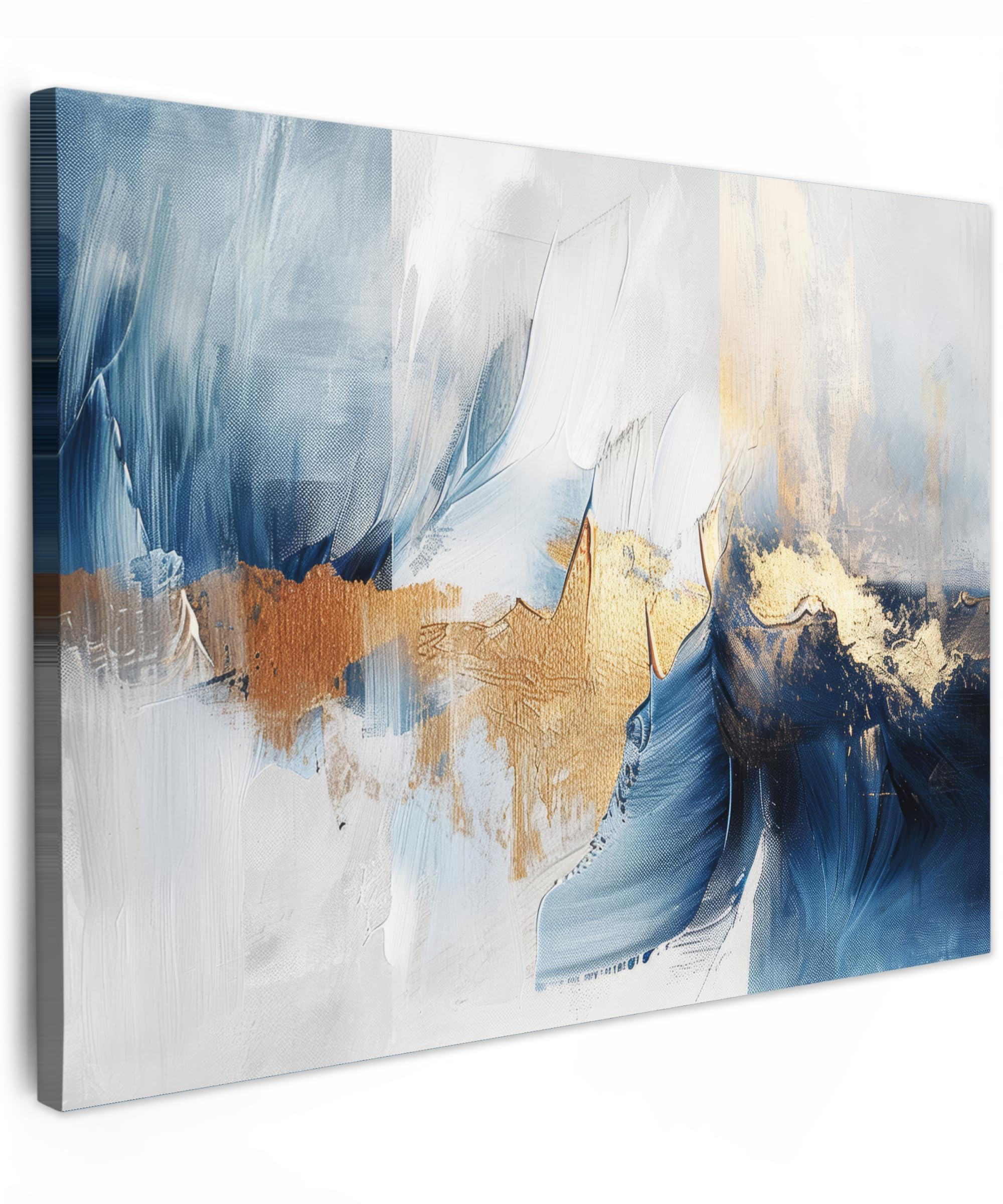 MuchoWow© Canvas Wall Art 31"x24" / 80x60 cm Decor Paintings Prints framed on Canvas Decorations Wallart Gold - Blue - Watercolour - Art - Modern