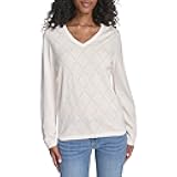 Women's Long Sleeve V-Neck Hotfix Cotton Sweater