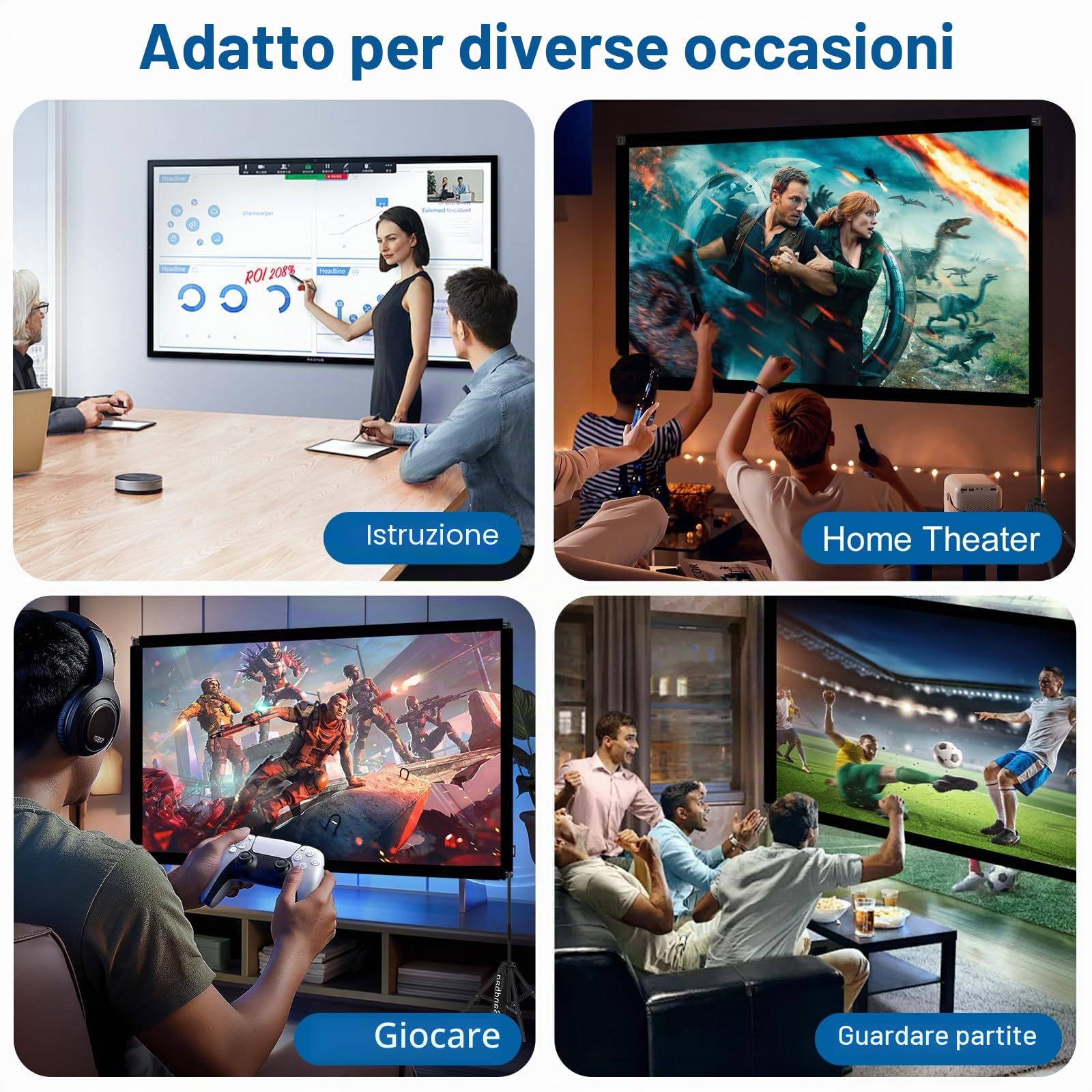 Proiettore Tela con Treppiede 100 Pollici Proiettore Tela Portatile Outdoor Cinema 16:9 HD Rear Front Giardino Proiezione con Borsa per la Casa Cortile Teatro Notti Campeggio