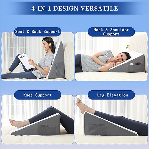 Miniatura 4 de Almohada de cuña para dormir, almohada de cuña de cama de 12 pulgadas para almohada de cuña de reflujo ácido después de la cirugía, almohada de cuña