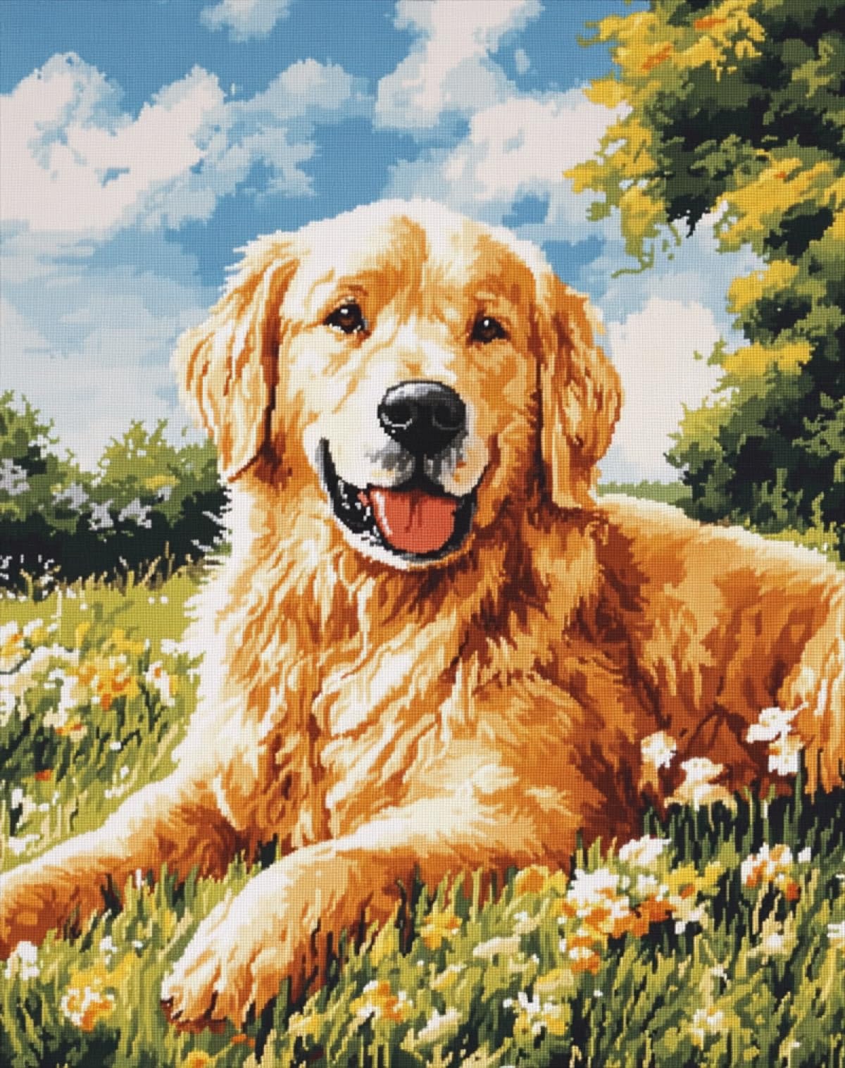 Axiangzik C N.lanshan Dog Animal Diy Latch Hook Rug Kits Golden Retriever Portrait Latch Hook Kits For Beginners，Seniors，3D Diy Enthusiasts Rug Making Set 52X38cm
