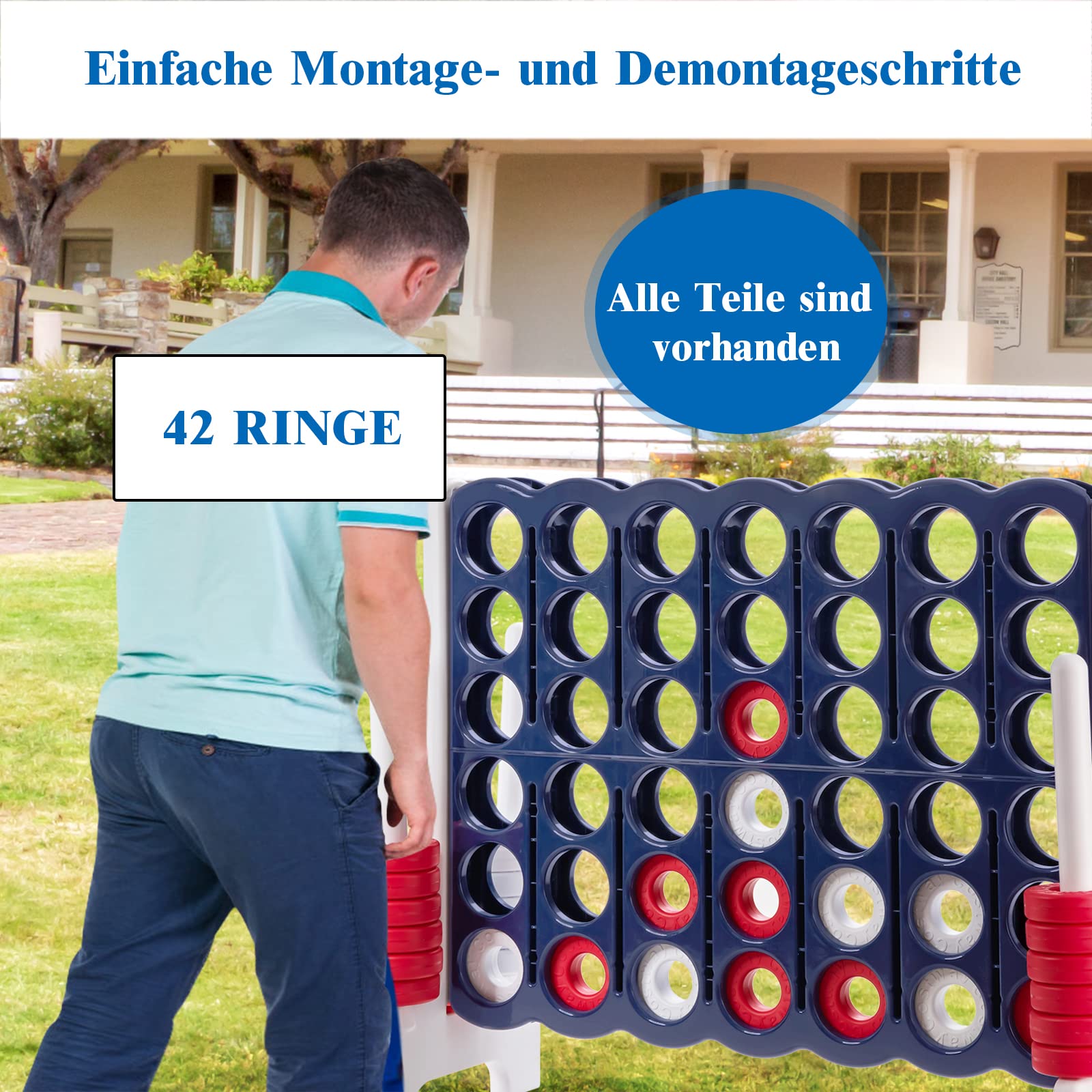 COSTWAY Vier-Gewinnt Spiel, 4 Gewinnt Spielbrettsätze, Vier in Einer Reihe Spiel mit 42 Jumbo Ringen und Schieberegler zum schnellen Neustart für Kinder und Erwachsene (Weiß)