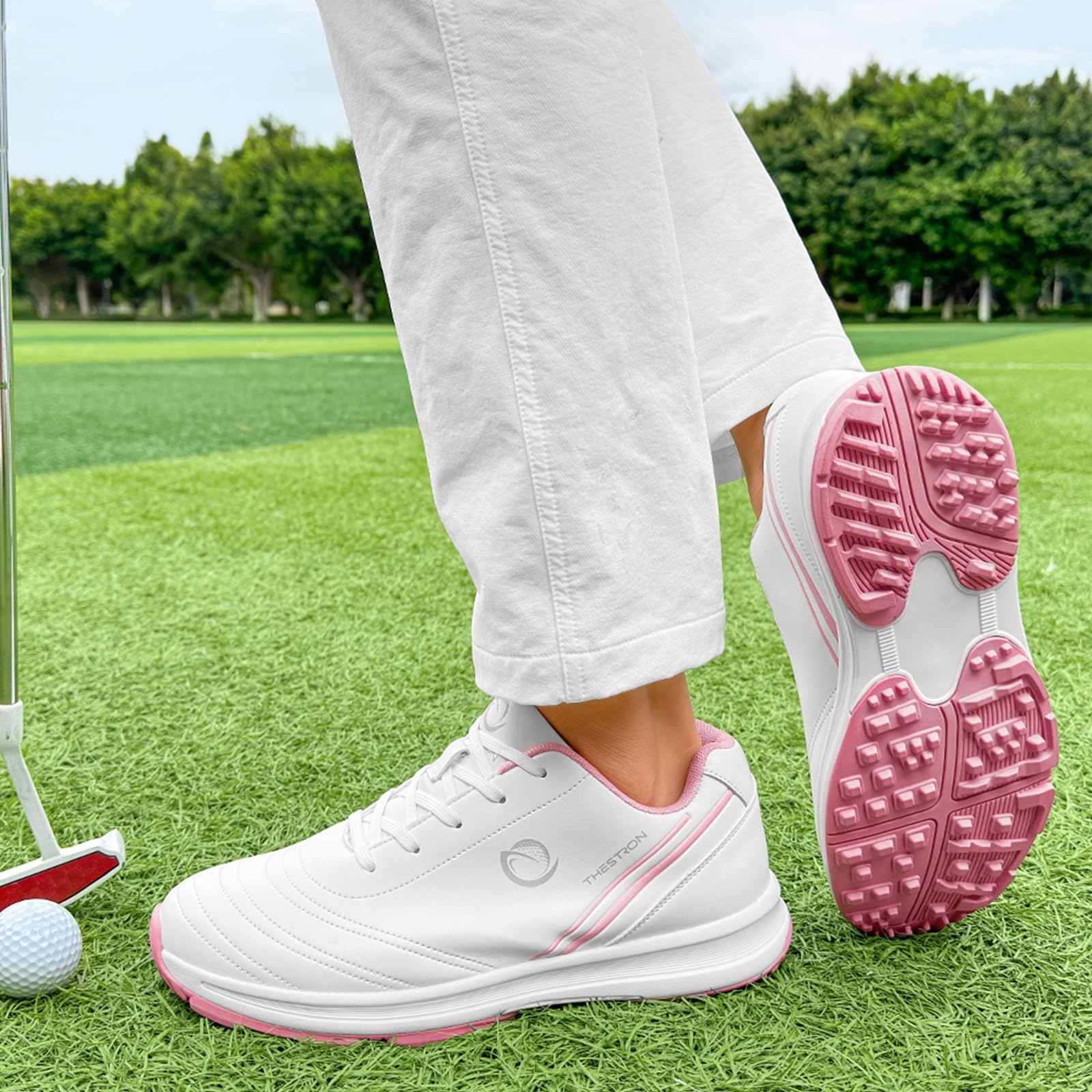 Golfschuhe Damen wasserdichte Leder Golf Trainingschuhe Spikeless atmungsaktiv rutschfest Outdoor Freizeit