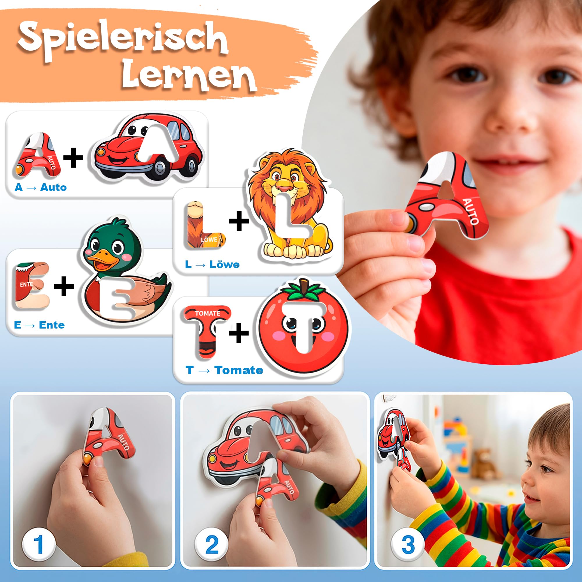 Magnetbuchstaben Puzzle für Kinder ab 3 Jahren – Alphabet Puzzle A-Z zum Buchstaben Lernen & Zuordnen – Montessori Lernspielzeug für Kindergarten & Vorschule – Geschenk für Mädchen & Jungen