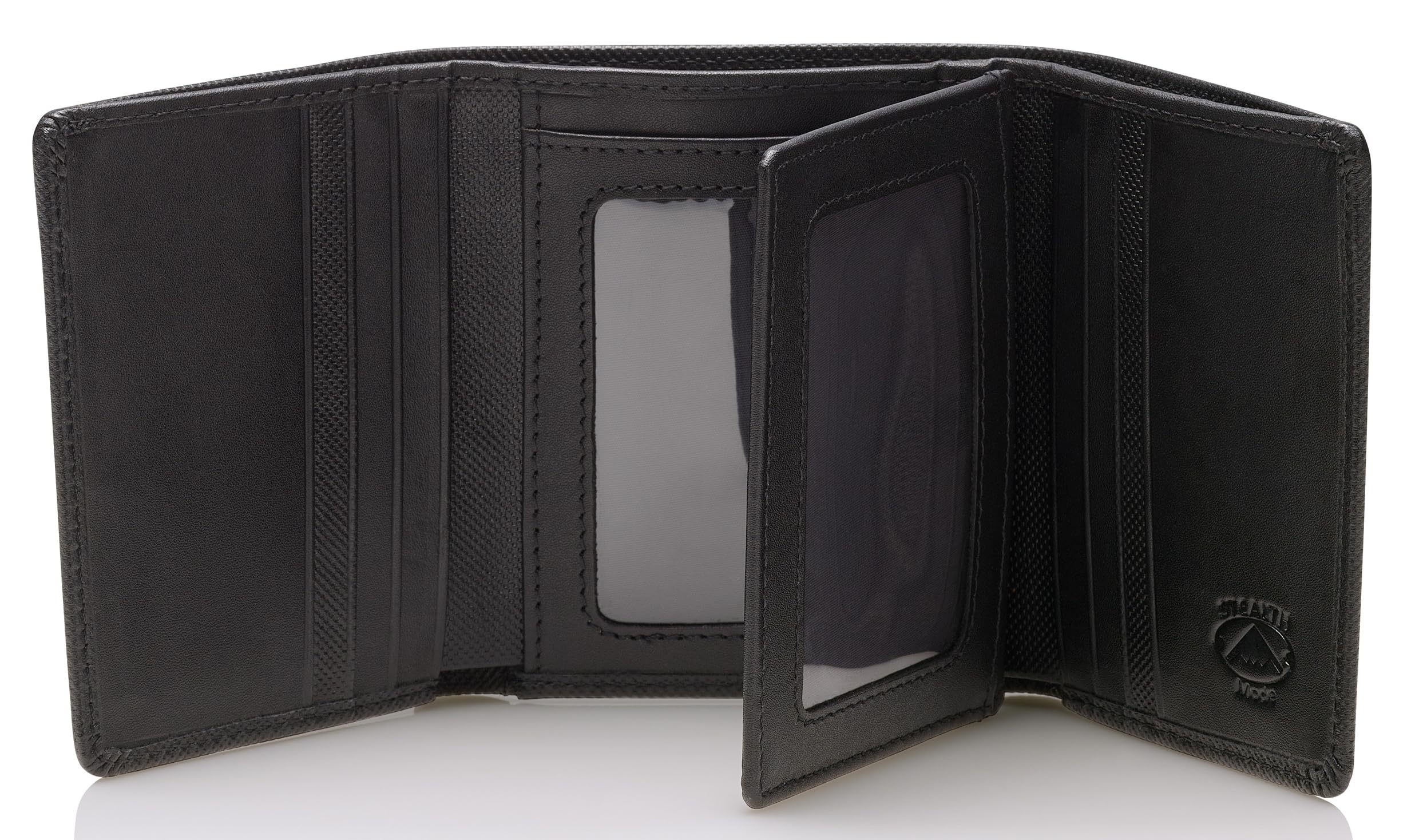 Stealth Mode Leather Trifold RFID Wallet For Men With Flip Out ID Holder (Black Crunch)