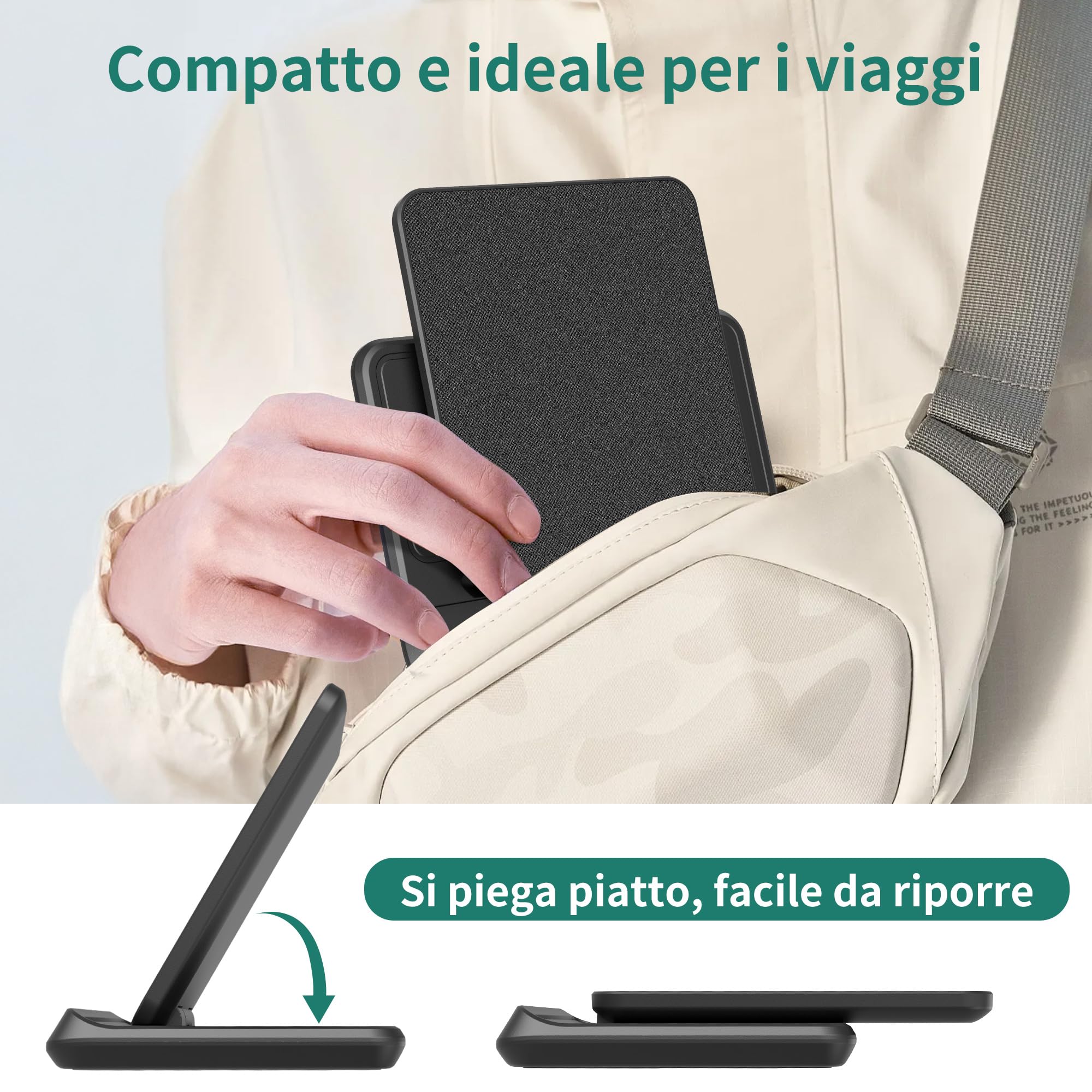 PlusAcc Dock di ricarica wireless per Kindle Paperwhite Signature Editions (versioni 2022 e 2024), Colorsoft Signature Edition e smartphone, supporto pieghevole per caricabatterie compatibile con