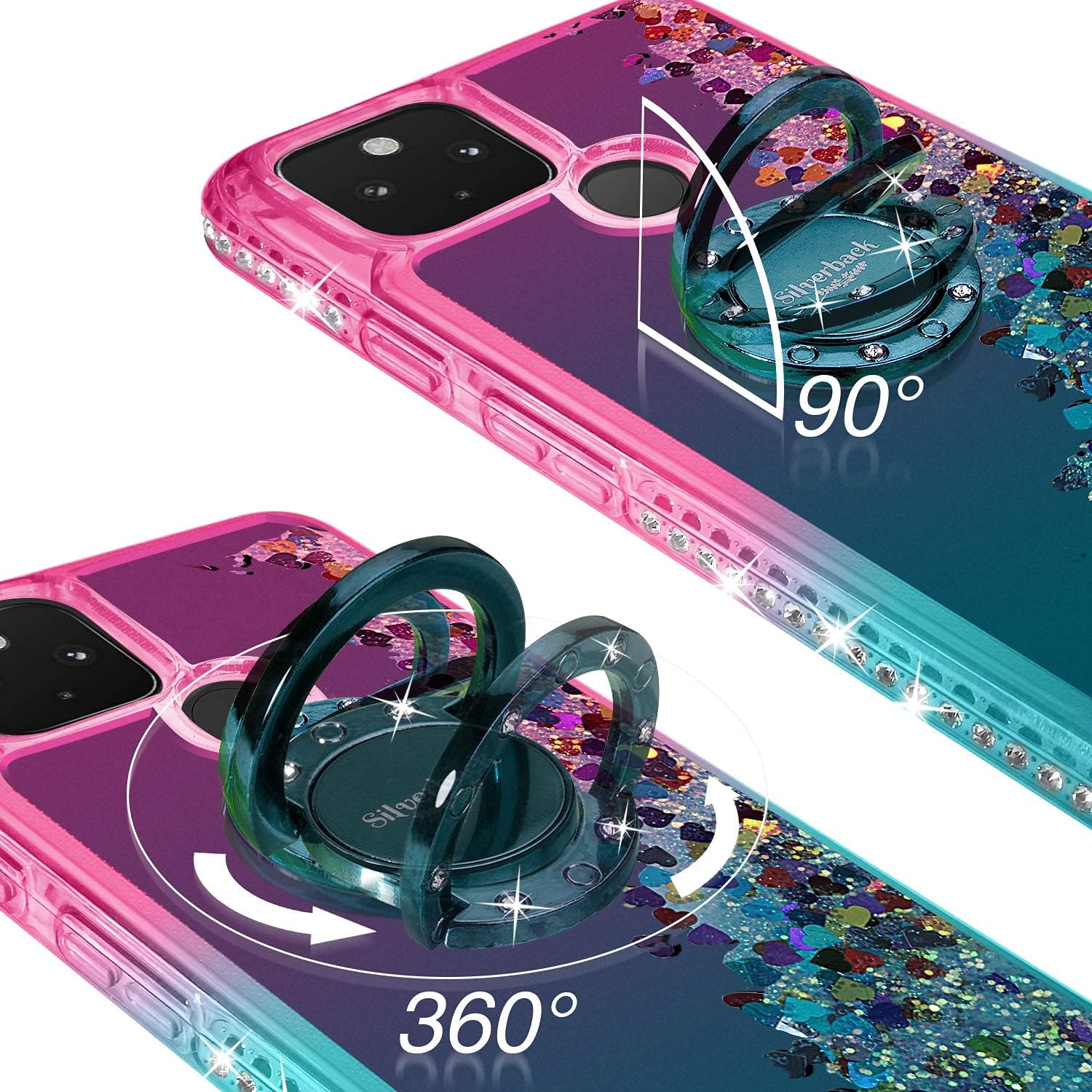 Silverback for Google Pixel 4a 5G Case, Moving Liquid Holographic Sparkle Glitter Case with Kickstand, Girls Women Bling Diamond Ring Slim Protective Case for Google Pixel 4a 5G -Green