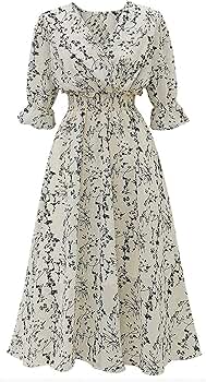 Amazon.co.jp: [Augmap] ワンピース レディース 花柄 Vネック 花柄