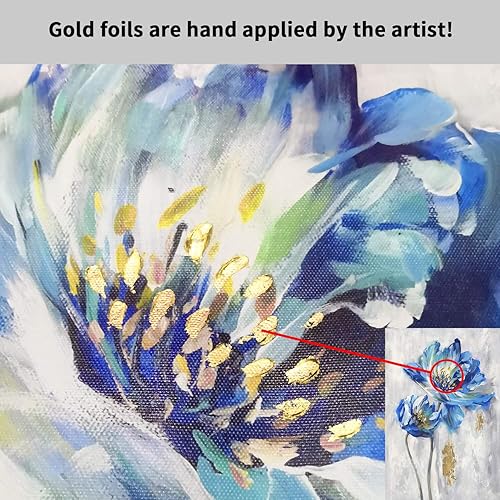 Miniatura 2 de Hardy Gallery Imágenes de flores azules arte abstracto floral para decoración de pared, impresión sobre lienzo (36 x 24 pulgadas)