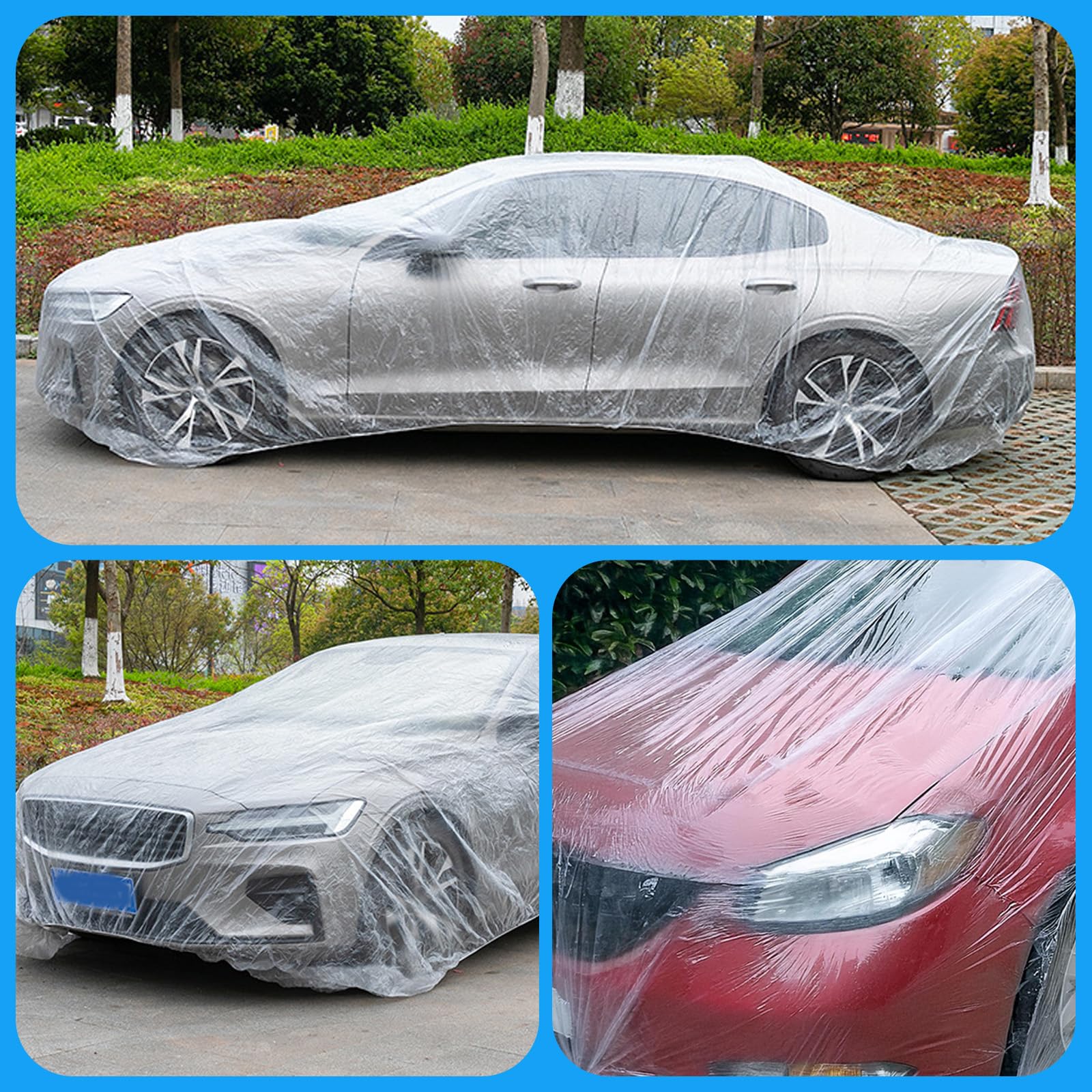 4 Pack Disposable Car Covers Clear Plastic Car Cover Universal Vehicle Cover Rain Dust Garage Cover Car Protective — view 6