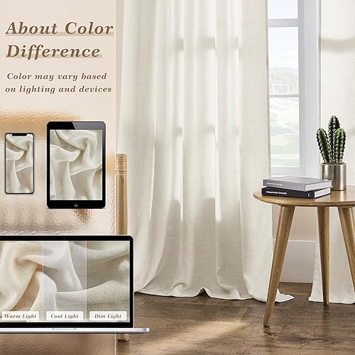 Miniatura 7 de Cortinas naturales de 108 pulgadas de largo con textura de lino, elegantes cortinas y cortinas retro de granja, 1 par para sala de estar,