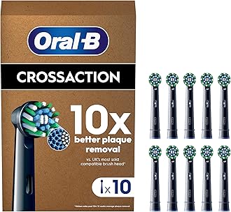 Oral-B Pro CrossAction Original Electric Toothbrush Heads, Black, Pack of 10, Mailbox-Friendly Replacement Heads for Home and Travel, Angled Bristles for Deep Cleaning