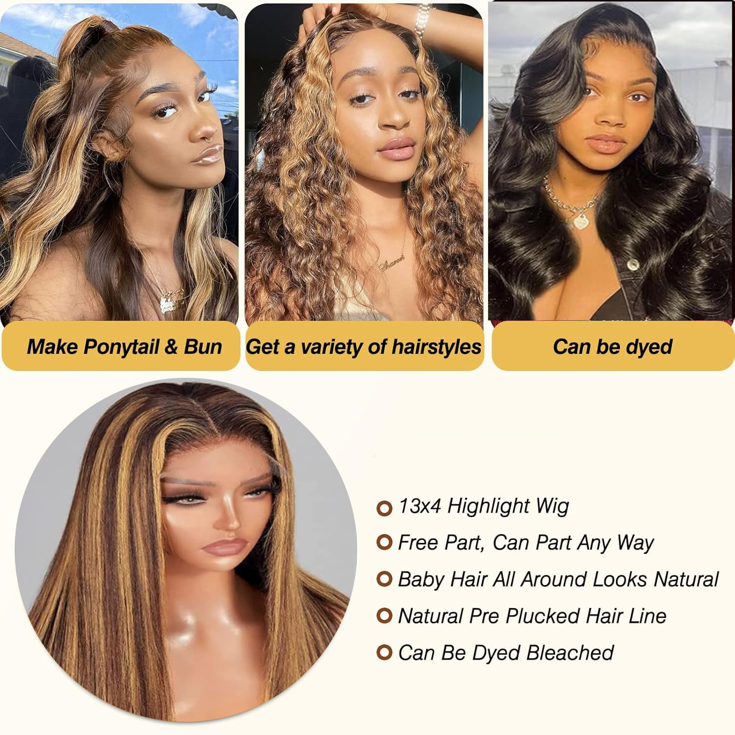 Glueless Wig Human Hair13x4 Human Hair Wig Balayage Chocolate Brown Highlighted Caramel Blonde Lace Front Wig Human Hair Pre Plucked Colored Lace Front Wigs for Black Women 22Inch(22 Inch #P4/27) - Image 3