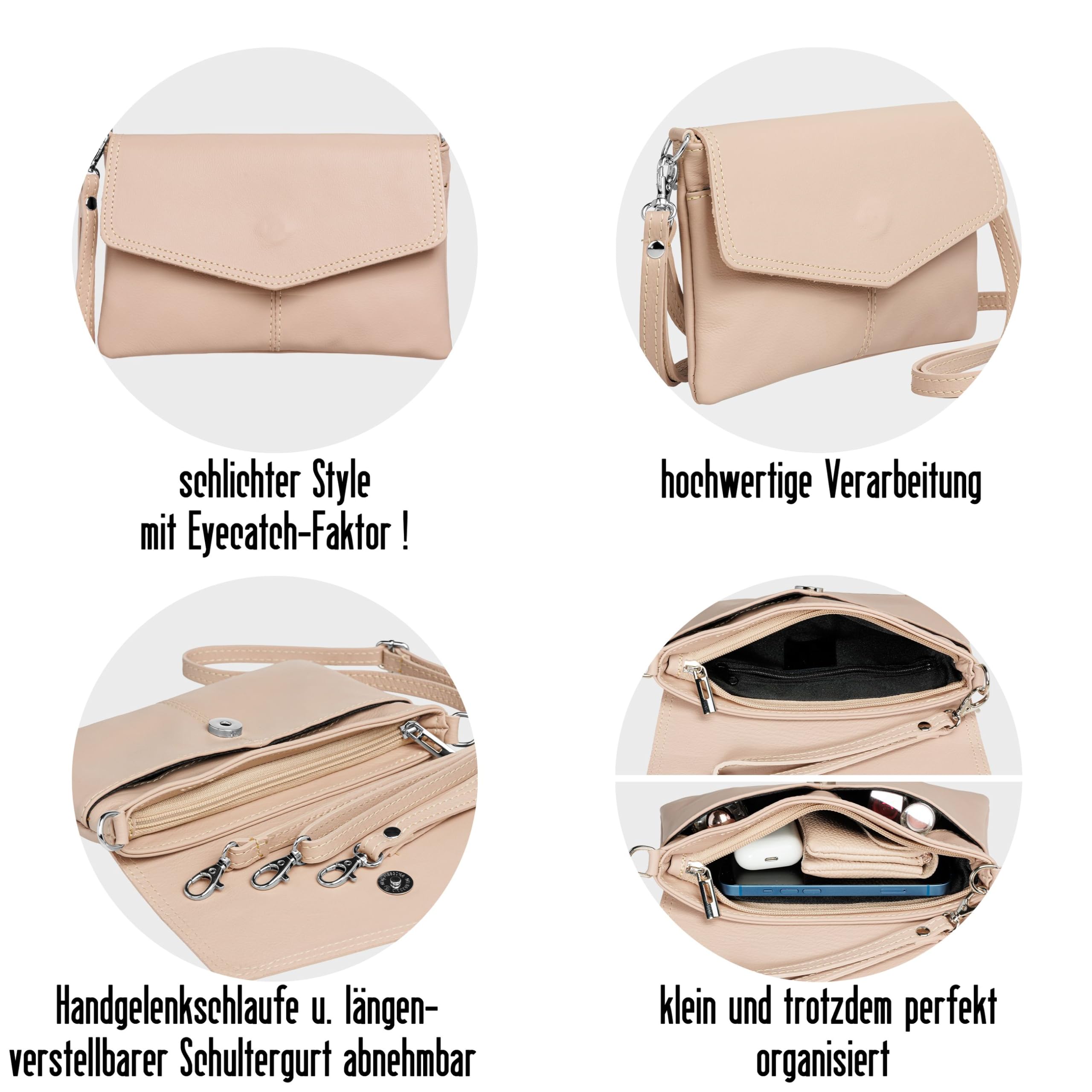 Caspar Elegante Leder Clutch Abendtasche aus samtweichem Nappaleder Damen Umhängetasche - PREMIUM LINE - Modell No.322 - Made in Italy