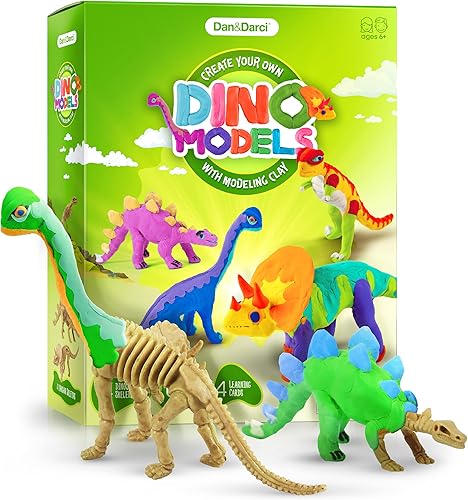 Dan&Darci Modelos de dinosaurios, kit de manualidades de arcilla – Artes y manualidades de dinosaurios para niños – Regalos de cumpleaños para niños