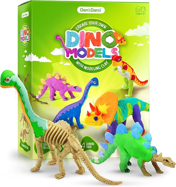 Dino Model, Clay Kit - Dinosaur Arts and Crafts for kids, Boys Ages 6-12 - Build 4 Dinos with Air Dry Magic Modeling Clay Set - Dinosaur Craft Easter Gifts for Boys & Girls